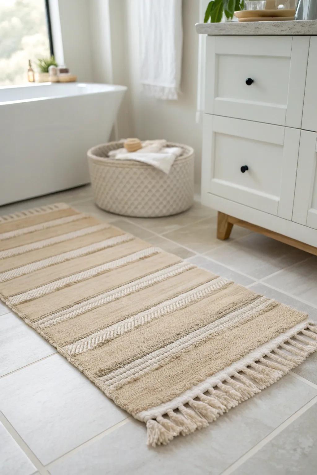 Layer a thin flatweave base rug with a plush mini mat for a styled, drawer-friendly look.