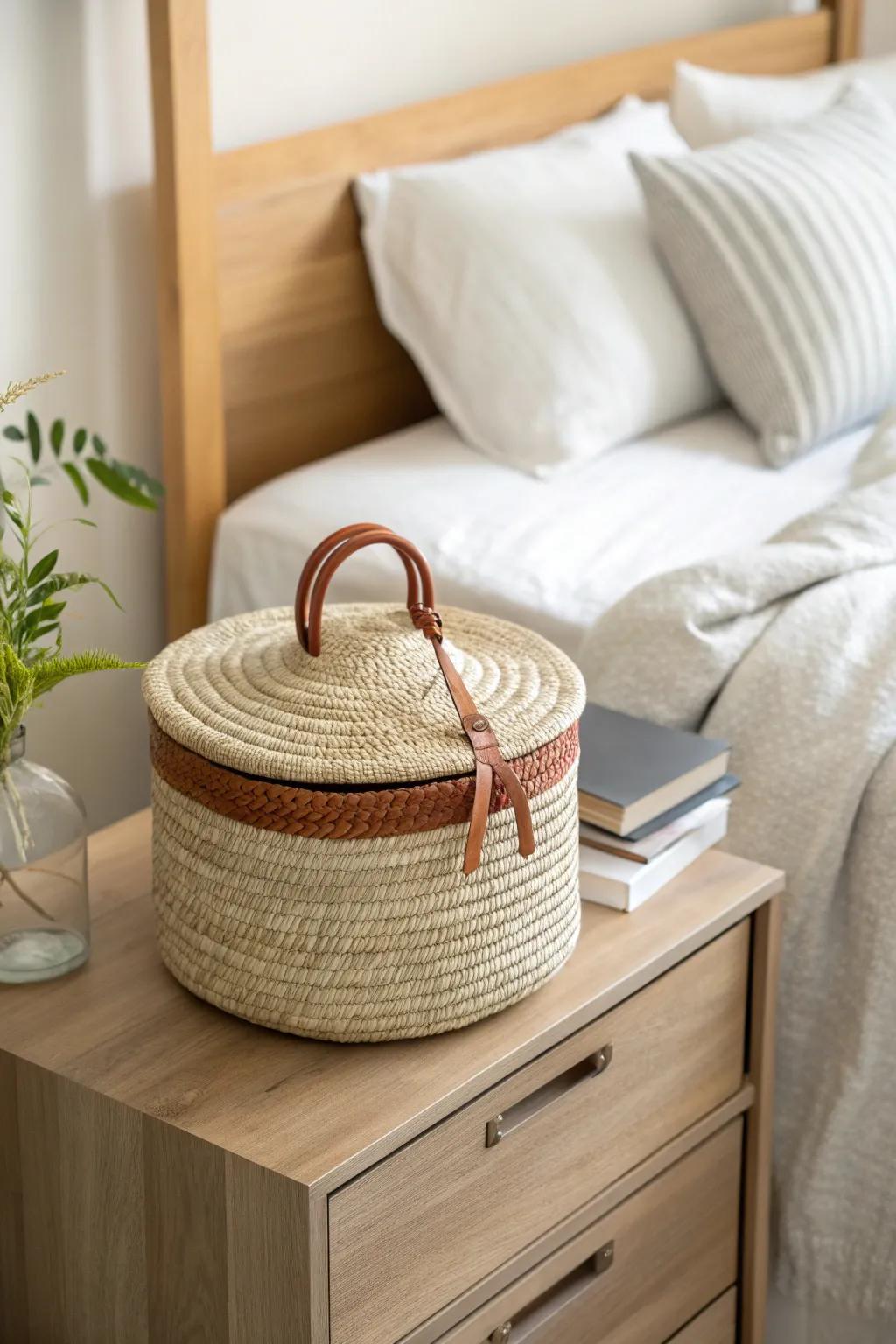 A lidded work basket that resets your bedroom office in two minutes—tidy, calm, done.