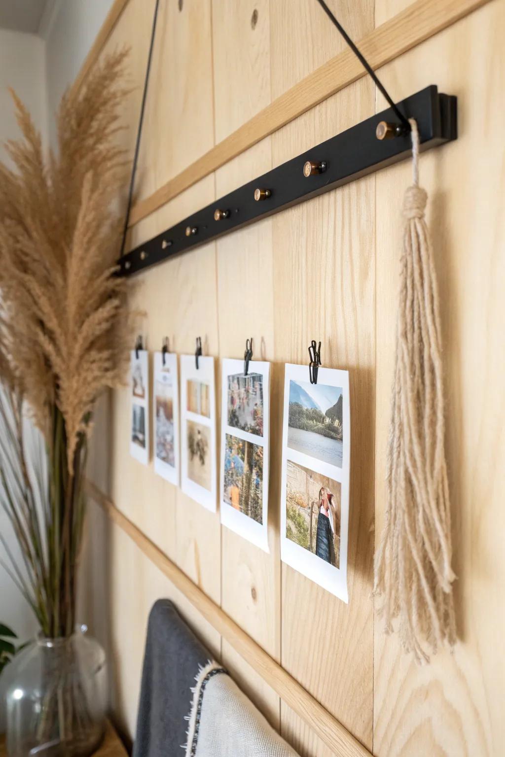 A magnetic mini gallery wall—swap postcards and photos to keep your camper travel diary fresh.