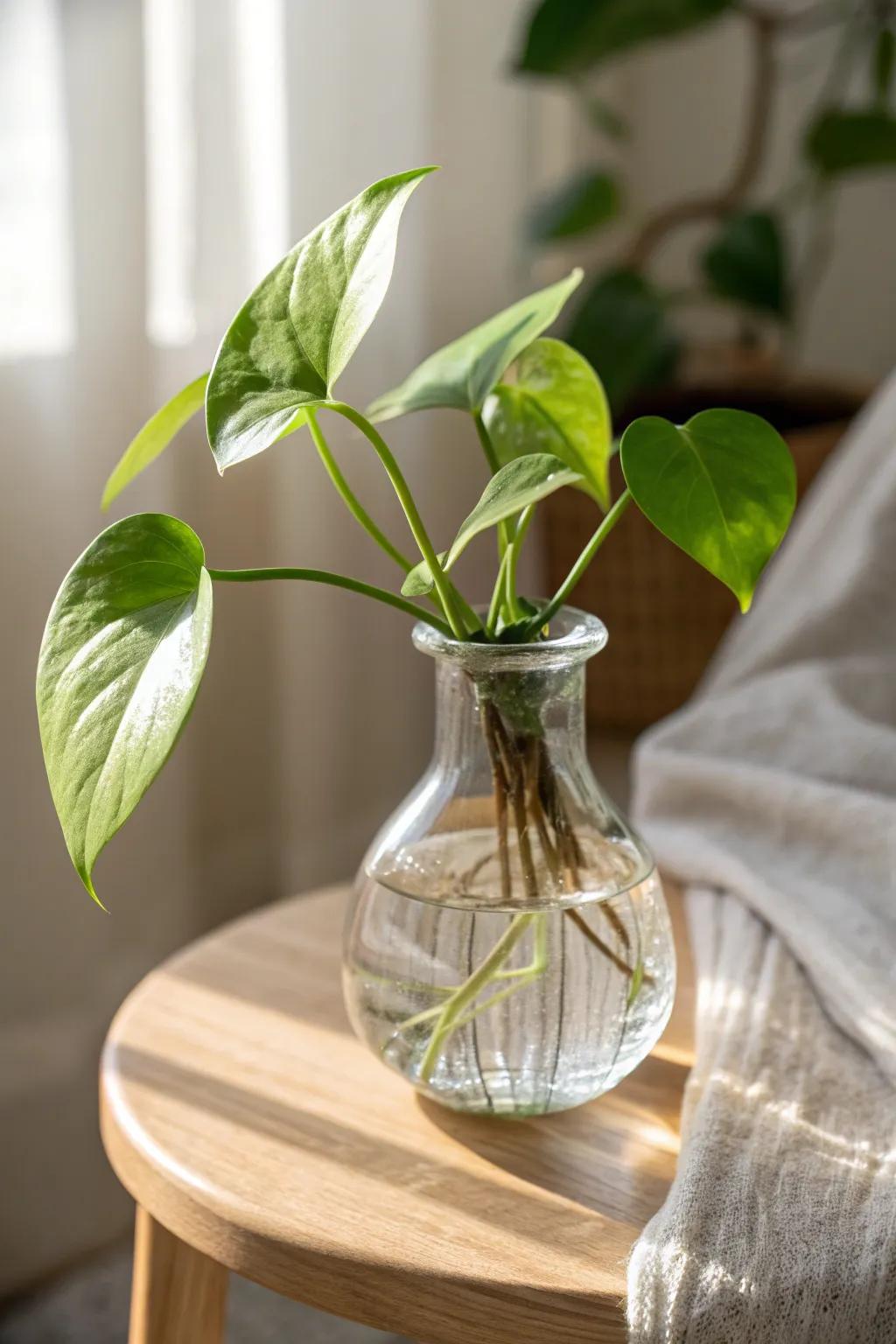 A single glass propagation vase turns your entry table into fresh, living decor.