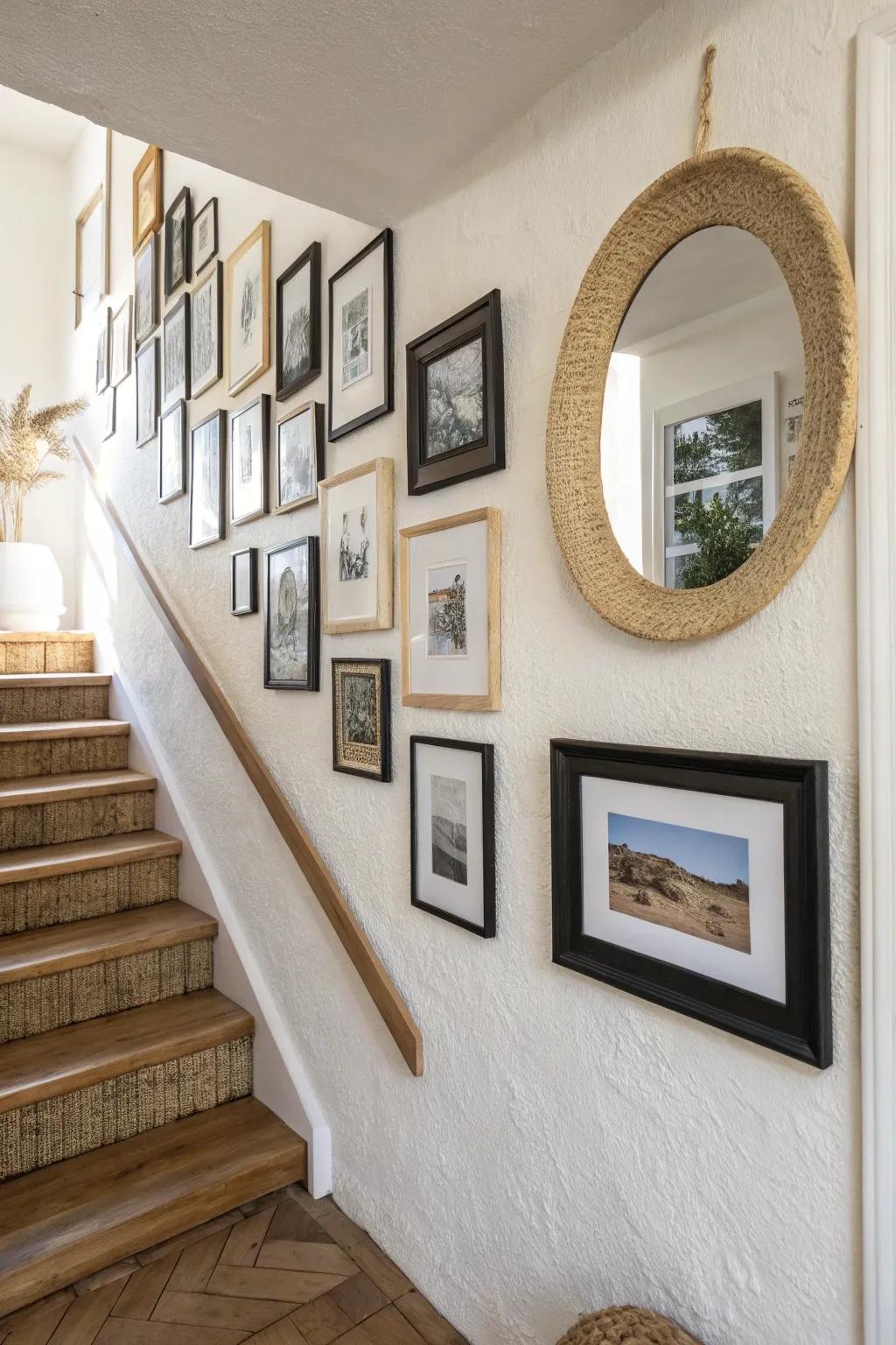 Turn a narrow entry into a curated moment with a micro gallery wall and one mirror.
