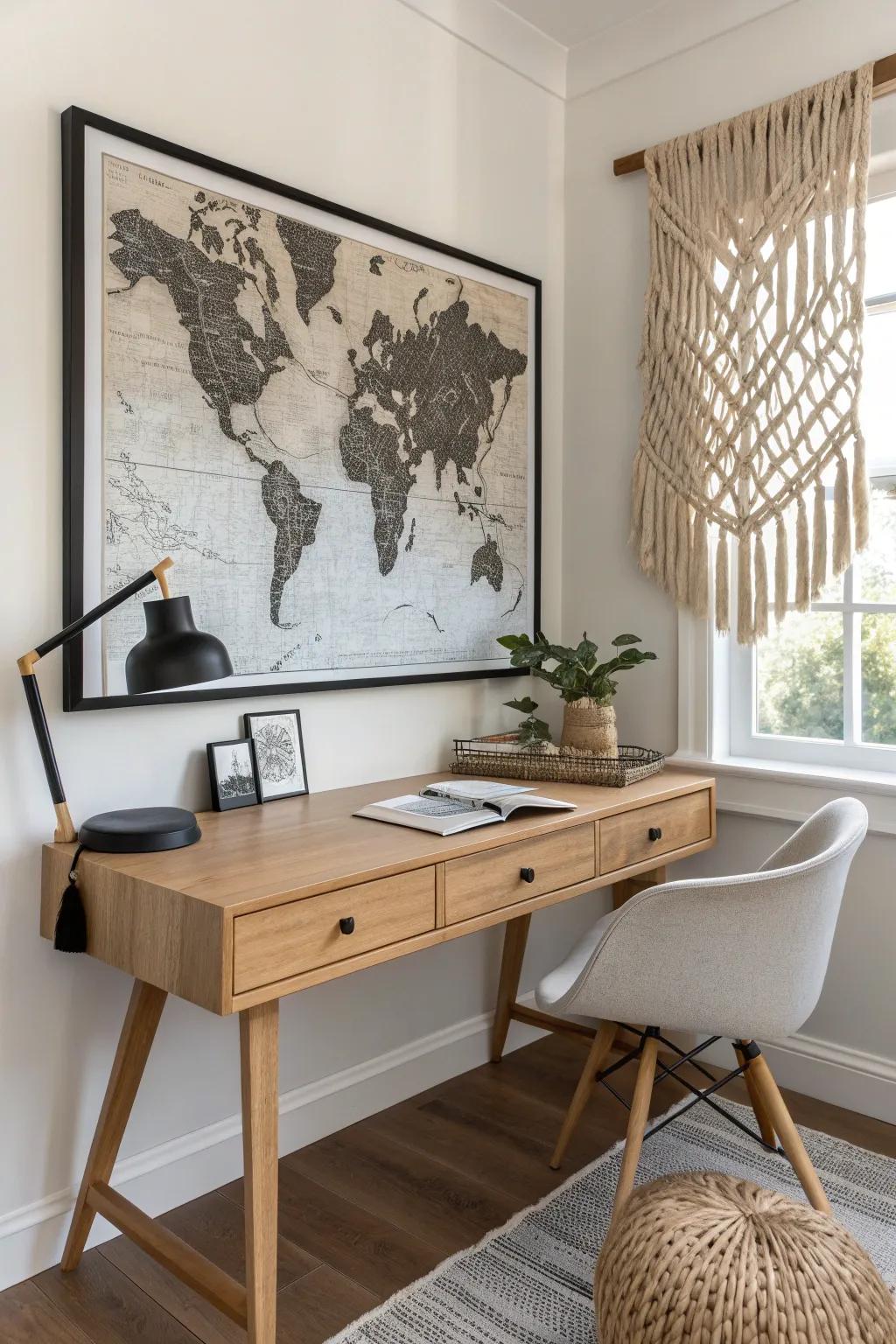 One oversized wall map adds instant corner-office presence—without needing more space.