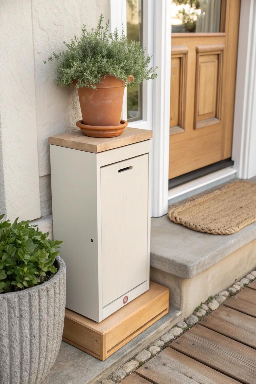 A parcel box in disguise—styled like a planter stand for cute, clutter-free deliveries.