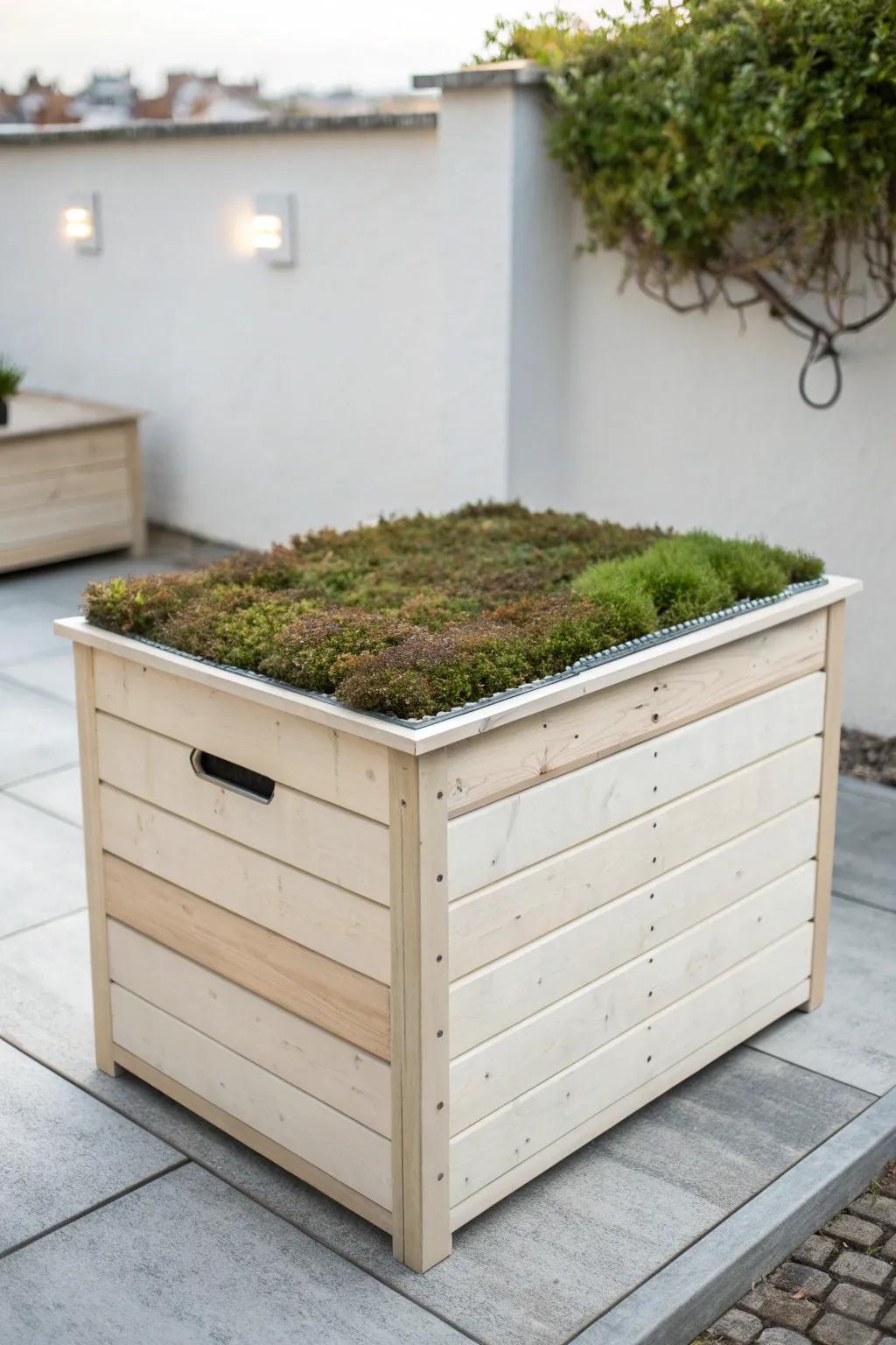 Turn a tiny shed into a designer moment with a micro green roof—modern, lush, space-saving.