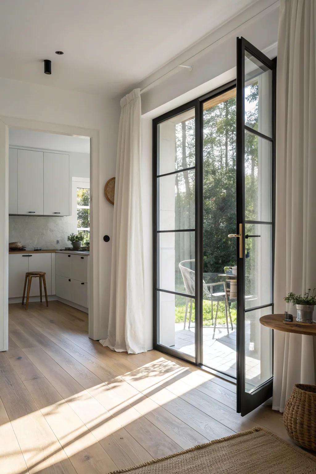Let glass doors blur suite and patio—more light, more room, and a cozy coffee spot outside.