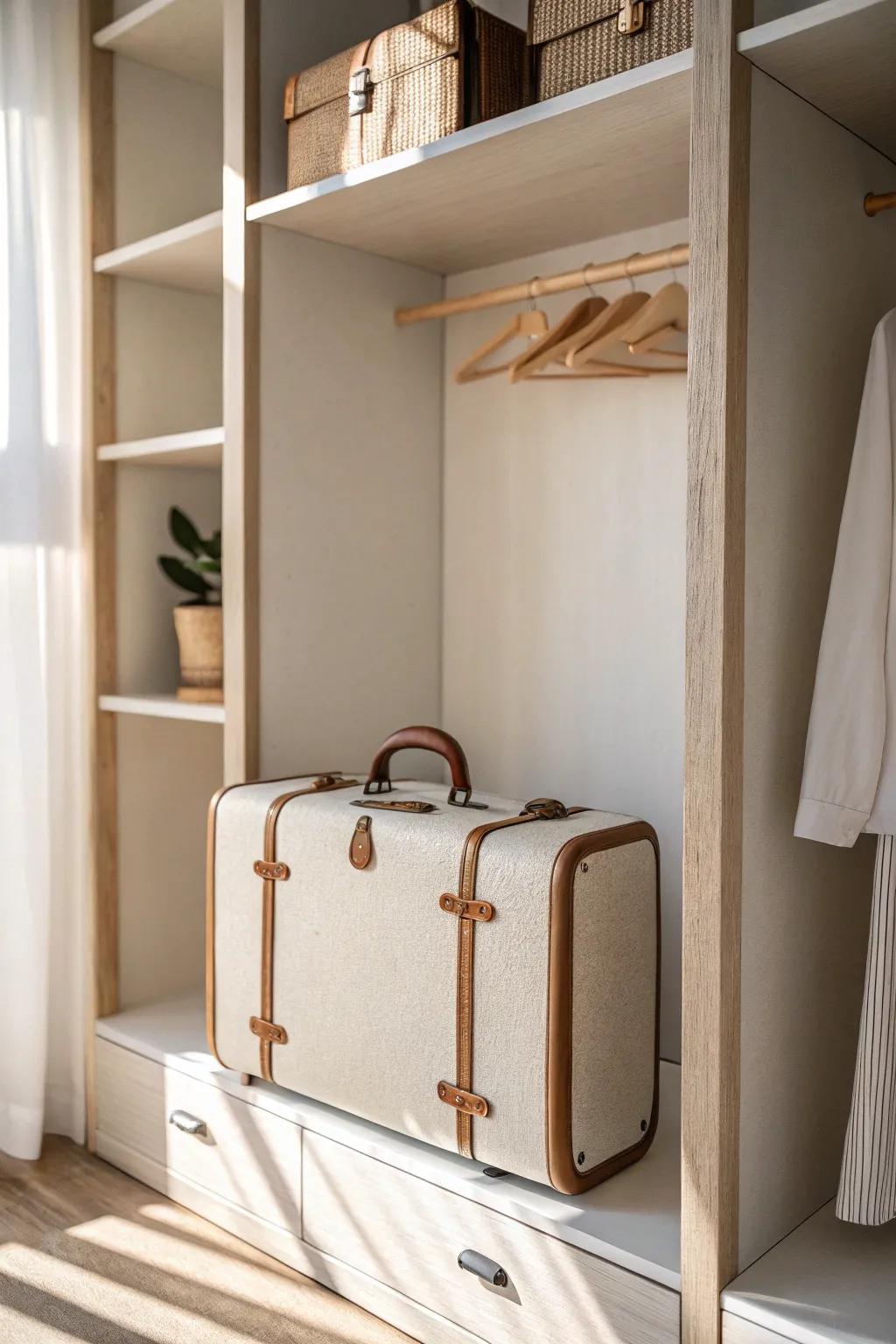 Store hard-shell suitcases upright with simple dividers—grab one without unstacking.