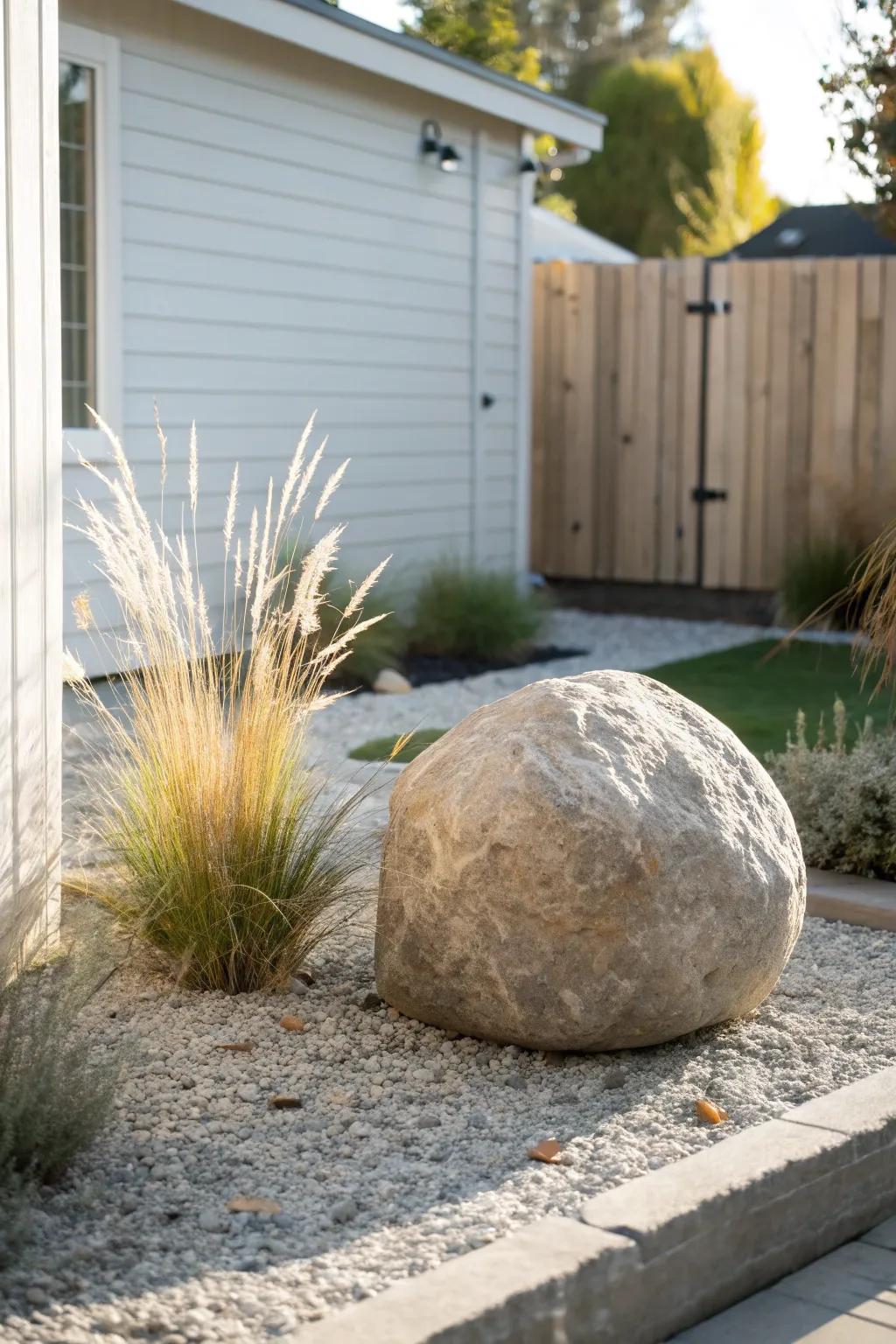 One oversized boulder = instant designer look for a tiny yard, with zero upkeep.