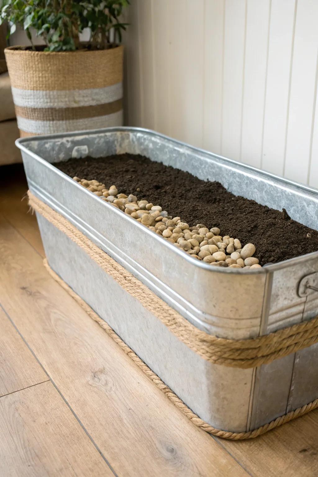 Deep trough, less soil: lightweight filler base topped with rich mix for a budget-friendly raised bed.
