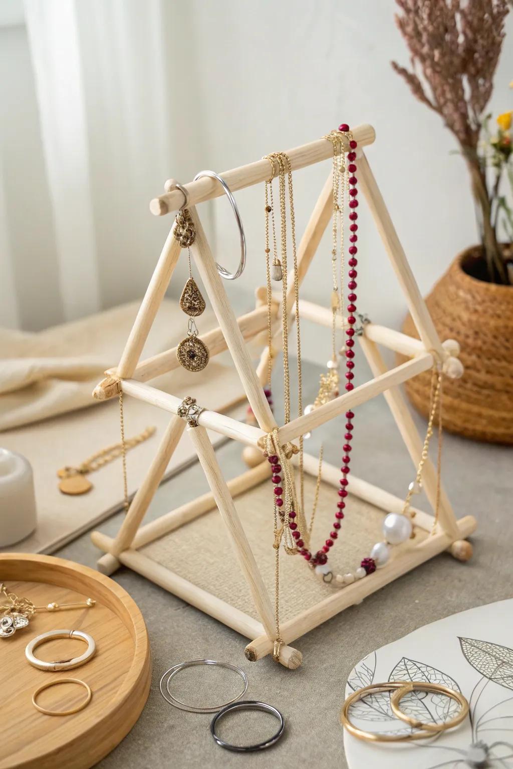Elevate your vanity with this elegant DIY jewelry holder, blending Scandinavian minimalism with Boho charm.