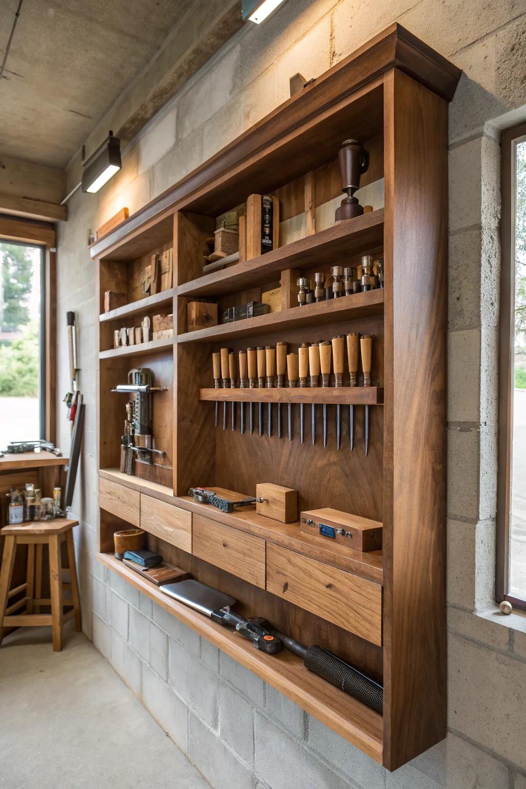 Revamp your workshop with an elegant adjustable shelving system that evolves with your craft.