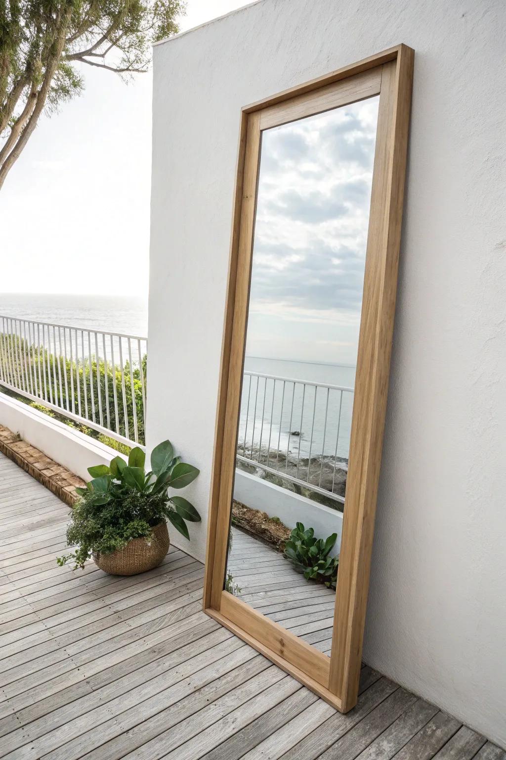 A simple mirror panel that reflects sky and greenery—instantly doubling your balcony deck view.