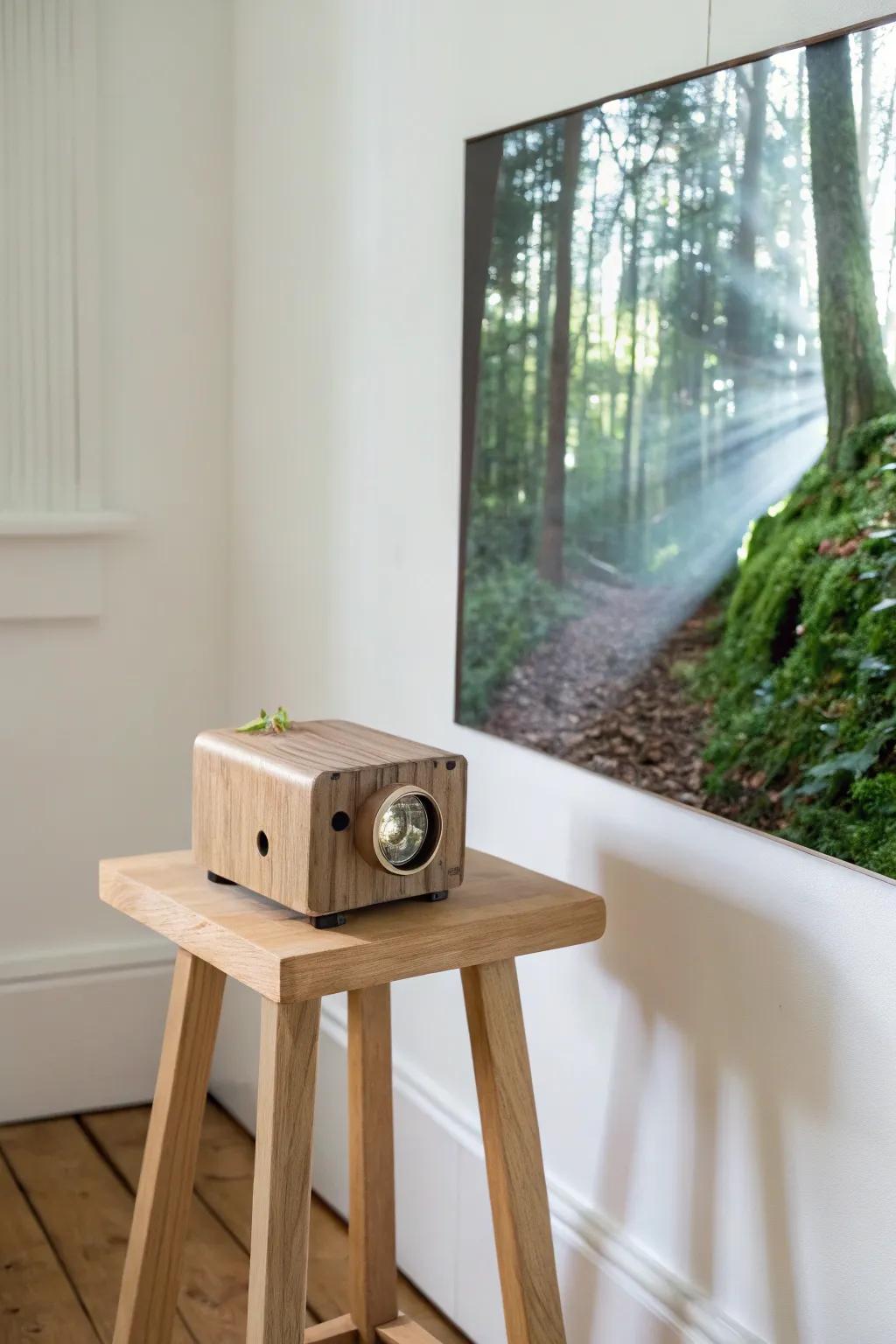 A tiny nature projector turns a small calm corner into a soothing two‑minute escape.