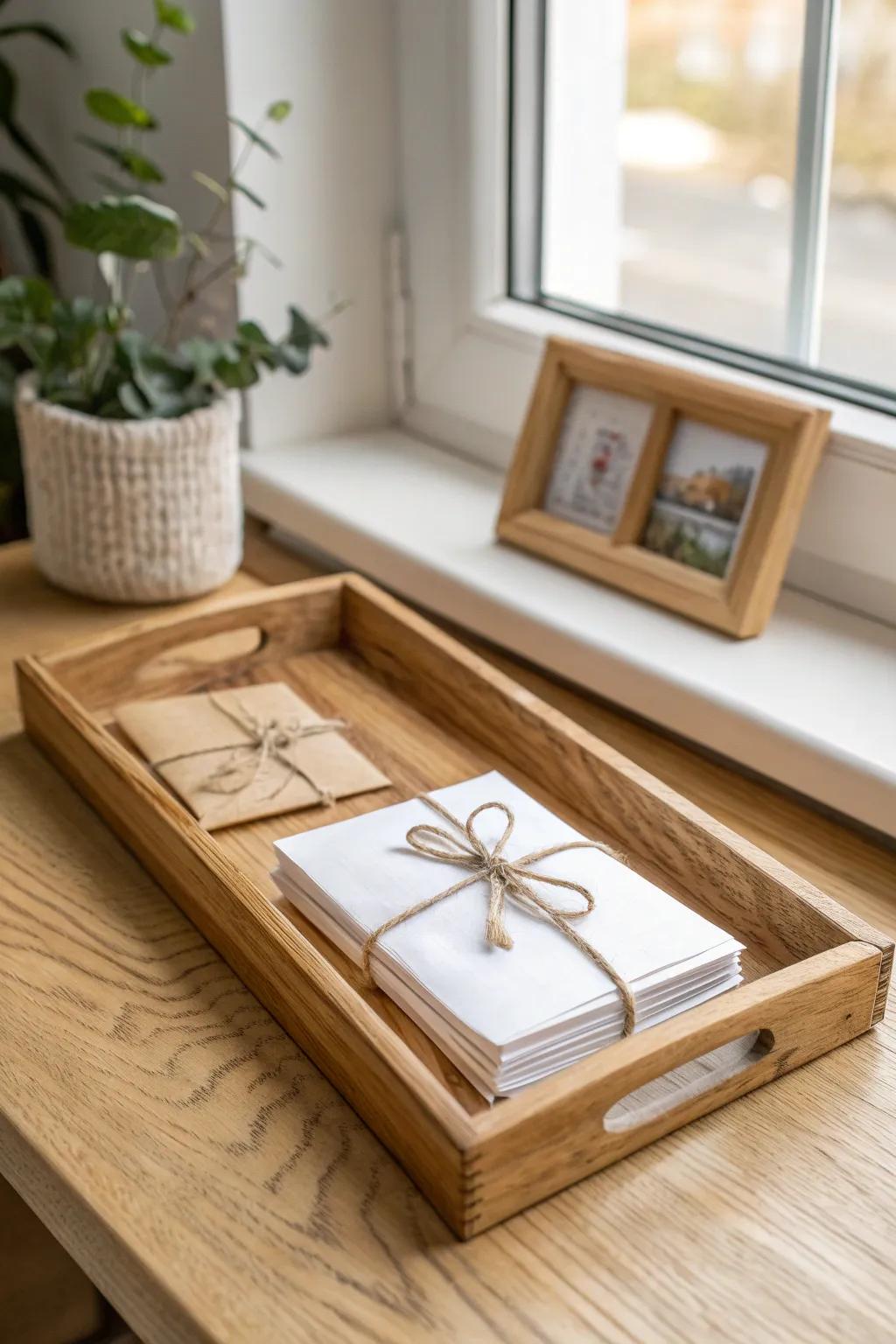 Turn a thrifted picture frame into a chic tray to corral mail and receipts—cheap, pretty, tidy.