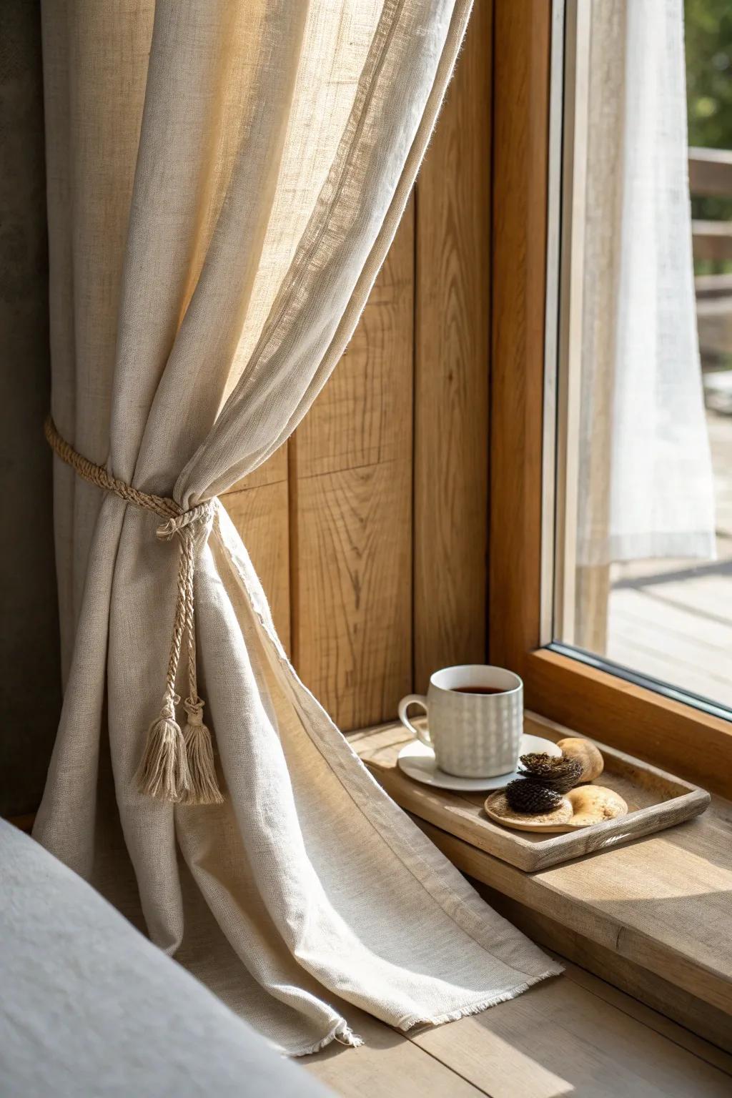 A linen curtain panel that hides your coffee corner for a calmer, clutter-free morning.