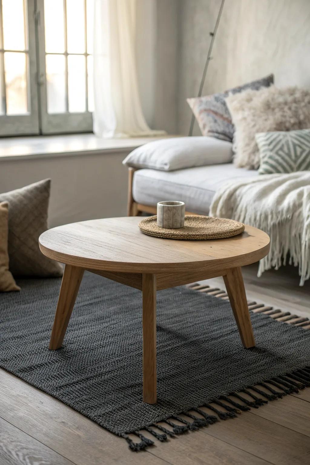 A tea-style floor lounge: one low table, layered cushions, and instant cozy wow in small spaces.