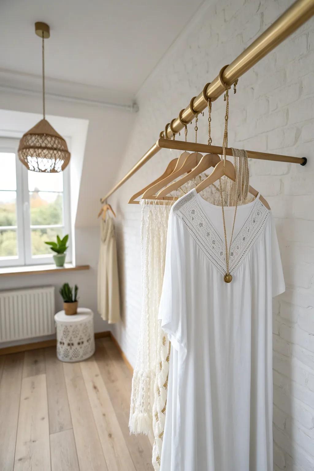 A ceiling track clothes rack that glides side-to-side—perfect for smart, tiny-space layouts.