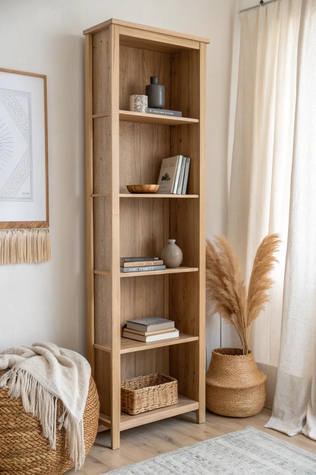 An open bookcase divider adds privacy in a shared dorm without blocking light.