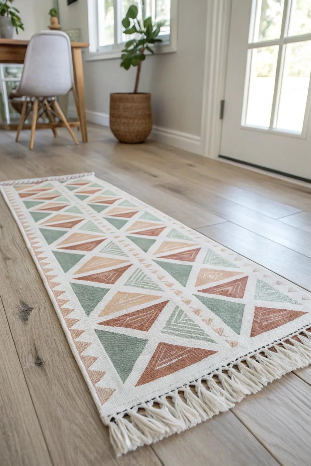 DIY painted canvas runner: custom-fit, wipe-clean, and minimalist-boho beautiful.