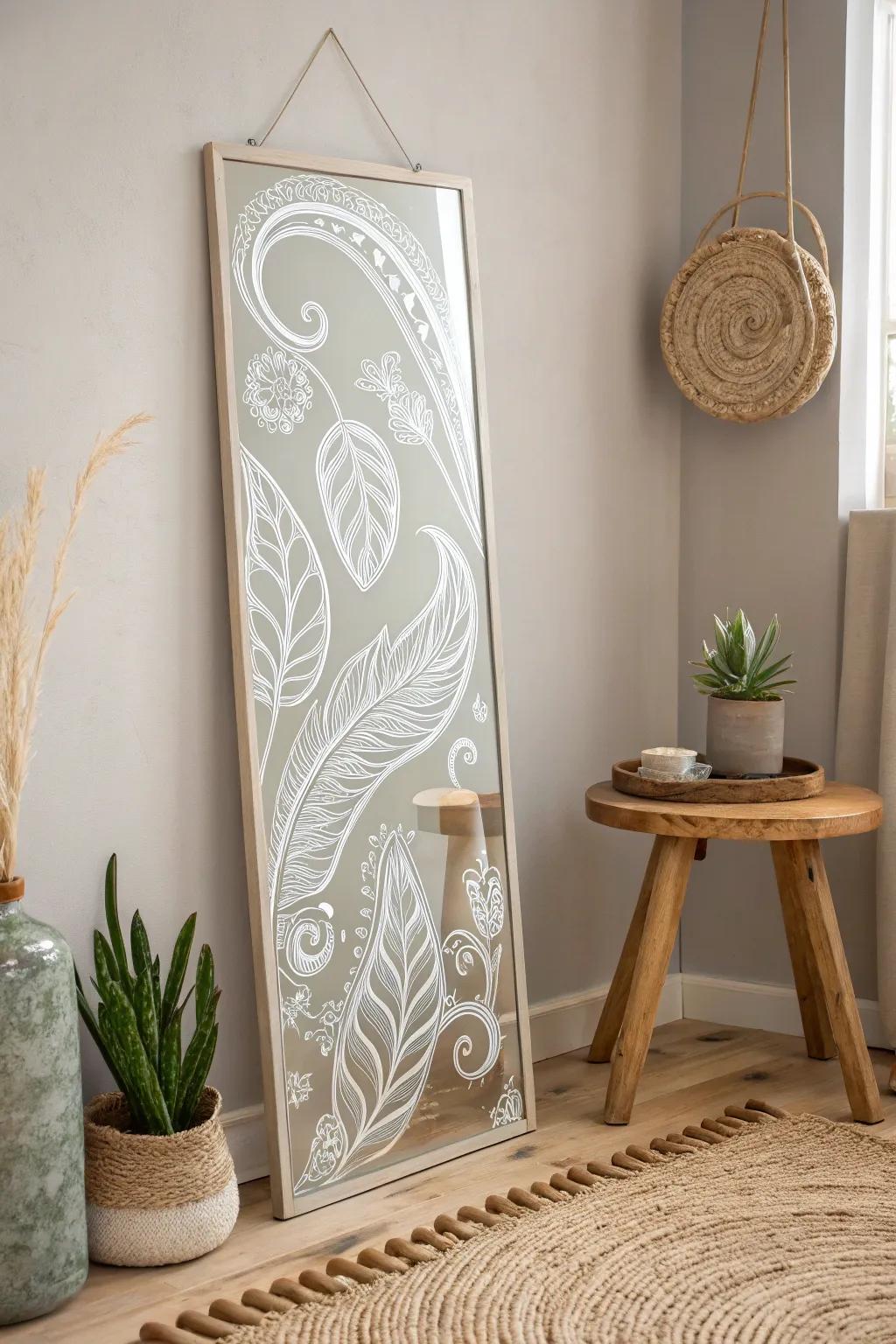 Transform your space with the subtle elegance of etched glass wall art—a perfect blend of Scandinavian minimalism and Boho charm.