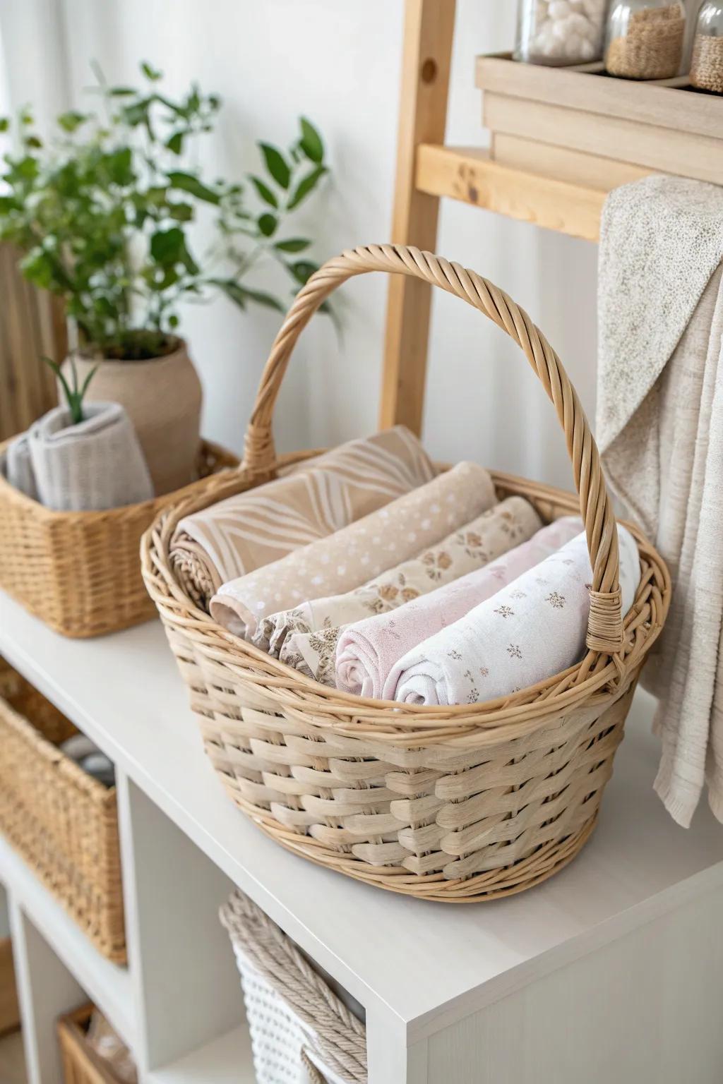 Elevate your fabric organization with stylish basket inserts—where simplicity meets natural beauty.