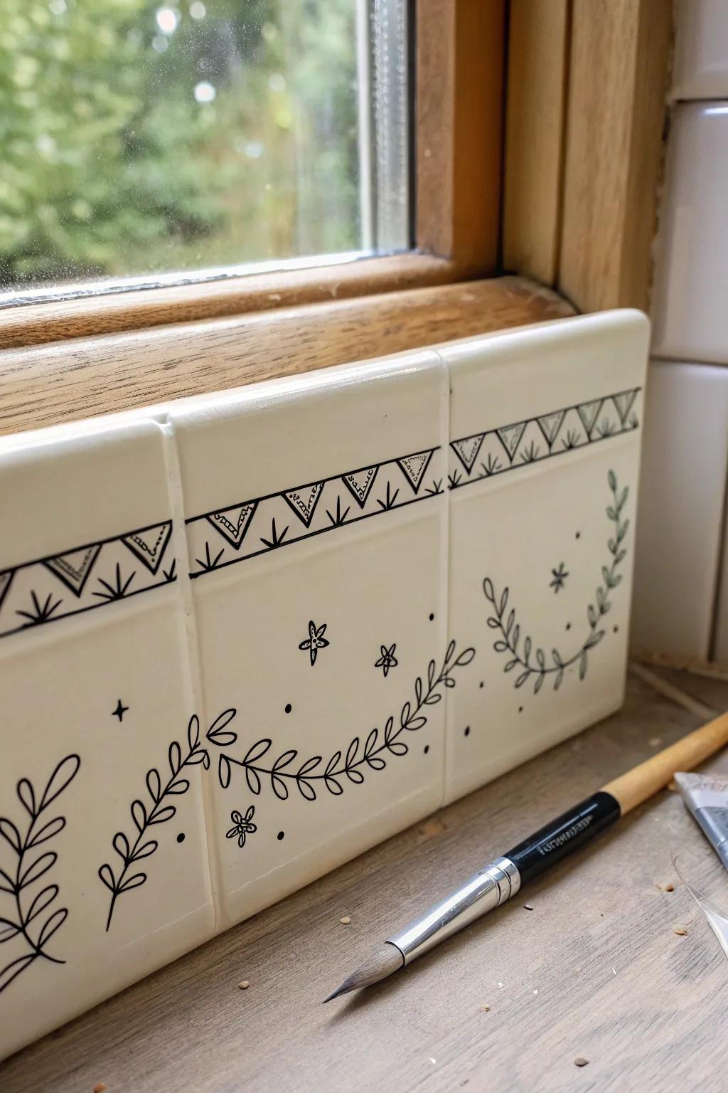 A playful doodle border that upgrades your bathroom wall—minimal, personal, and humidity-safe.