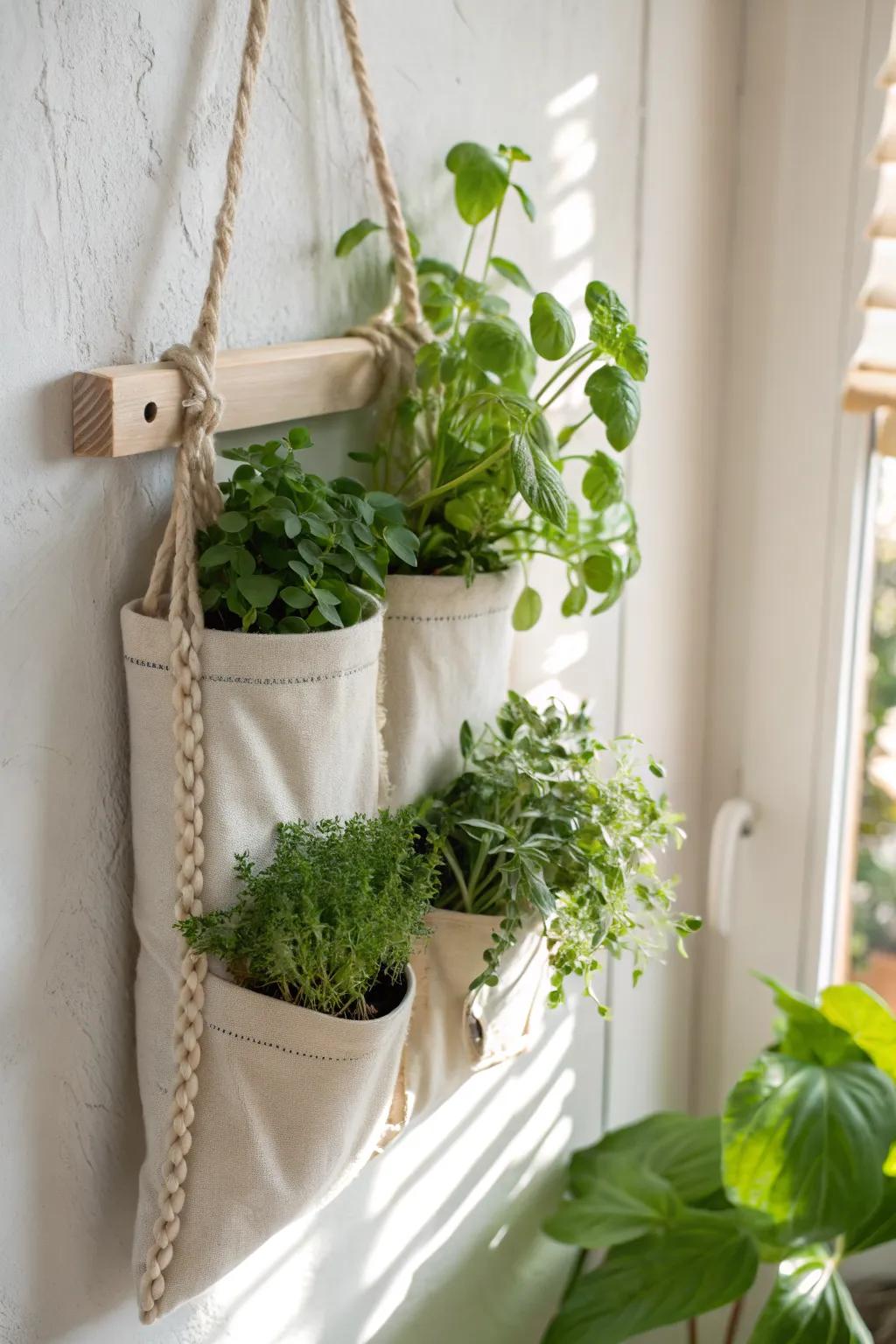 A hanging pocket wall planter gives you fresh herbs in tiny spaces—no footprint required.
