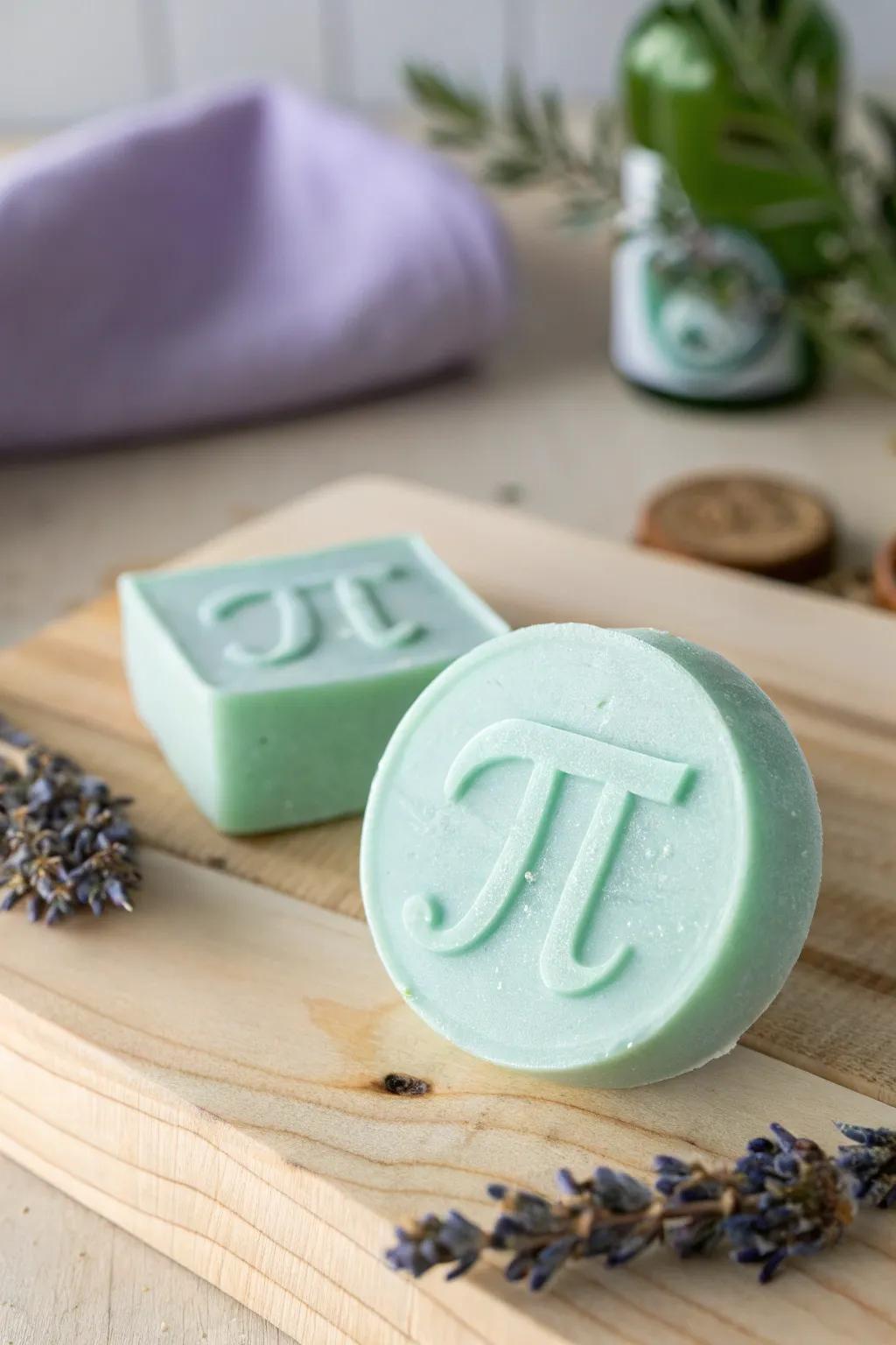 Delight your math teacher with a handcrafted pi symbol soap, where simplicity meets elegance.