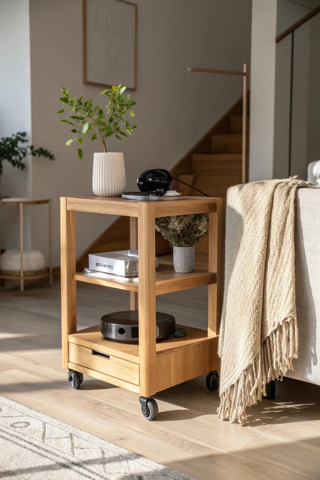 Effortlessly stylish and functional: a perfect hideaway for your robot vacuum.