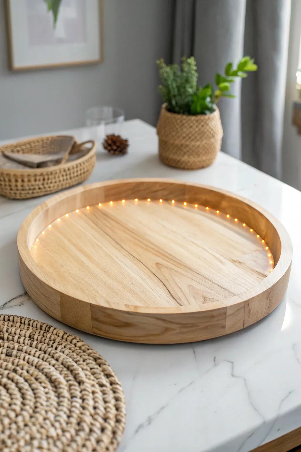 Illuminate your gatherings with a touch of elegance — a LED-lit lazy Susan that blends Scandinavian minimalism with Boho charm.