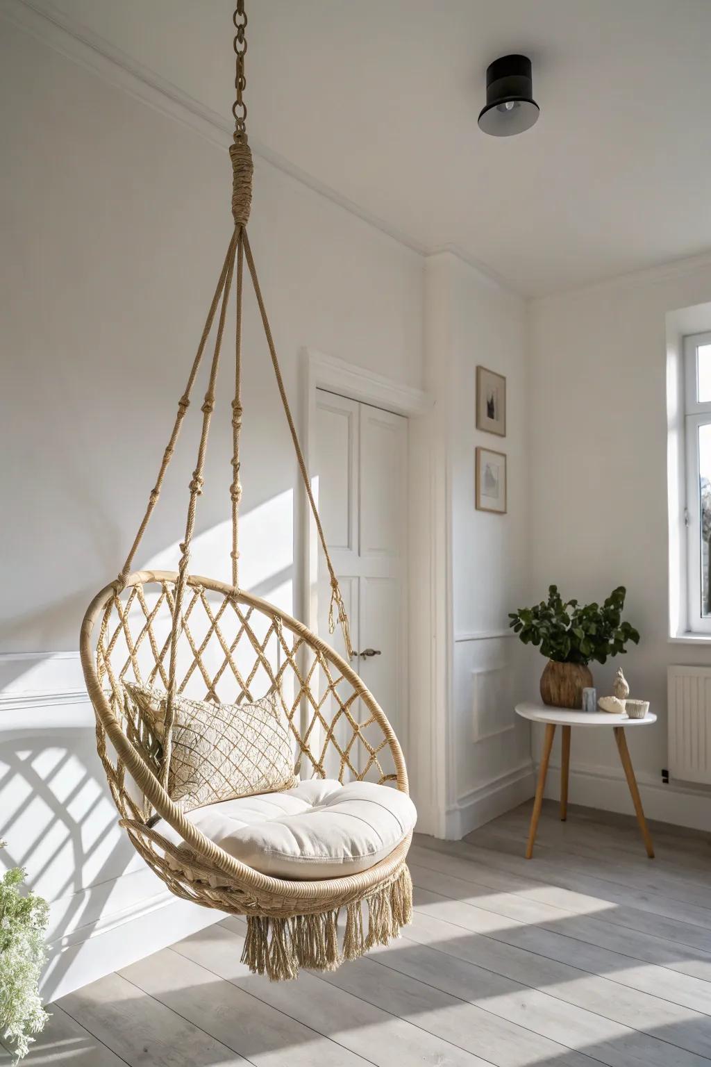 Turn an unused corner into a cozy destination with a ceiling hook and swing-style chair.