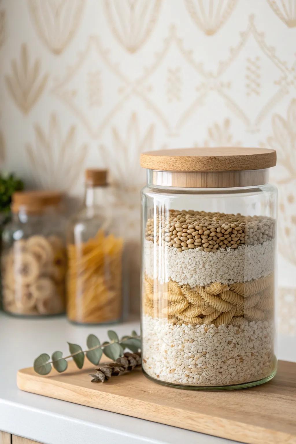 A pretty backdrop + a beautiful jar makes pantry organizing feel effortless to maintain.