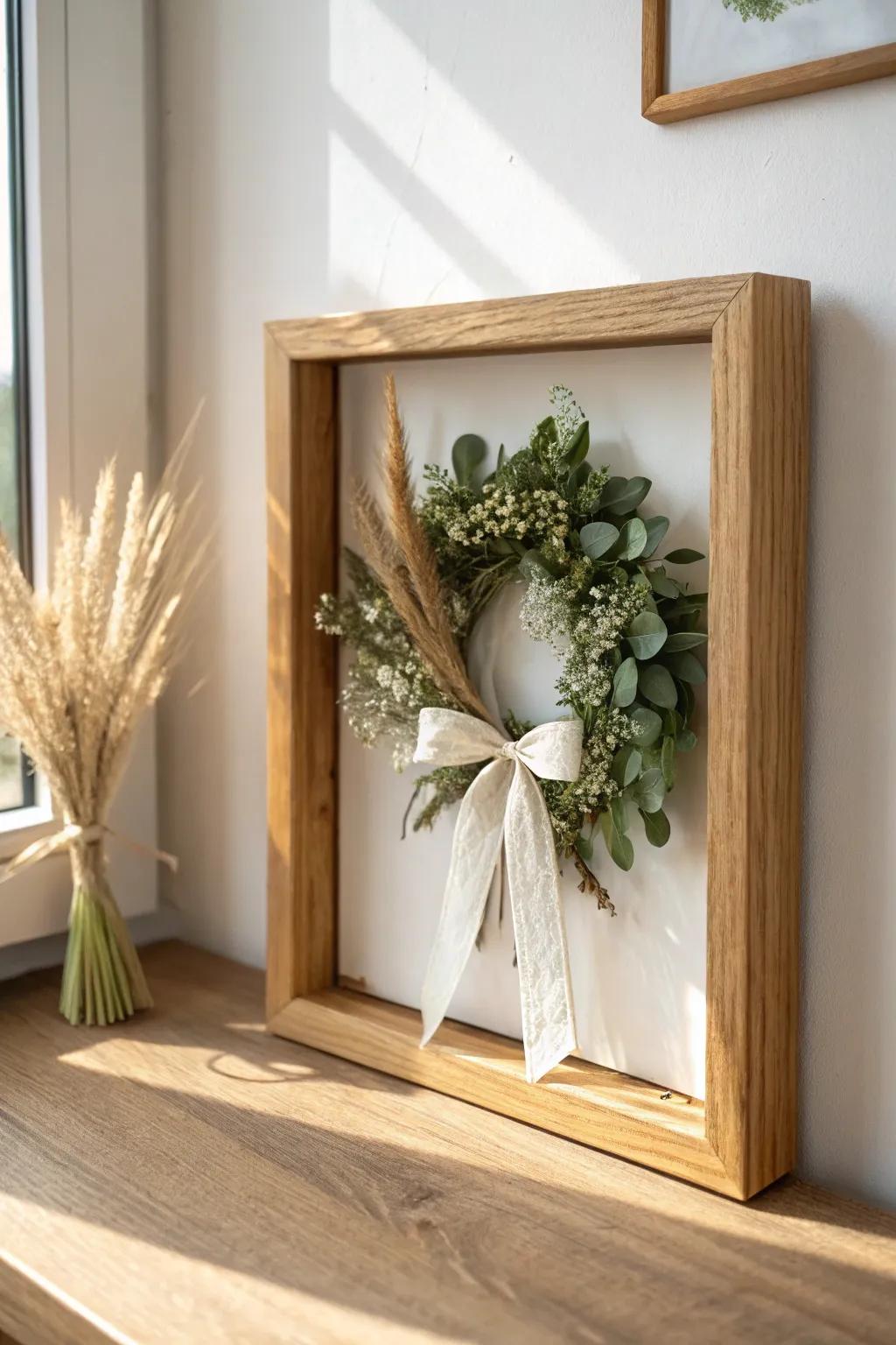 Tiny shadowbox mini wreath art—year‑round wreath vibes, dust‑free and perfect for small spaces.