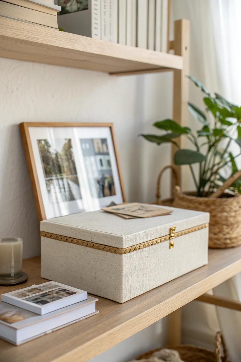 A pretty photo box on your shelf keeps favorites visible—so you actually flip through them.