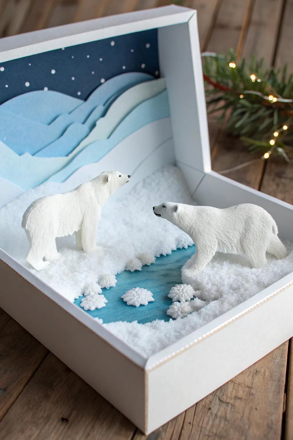 Dive into a whimsical arctic adventure with this charming DIY diorama, where imagination meets minimalist elegance.