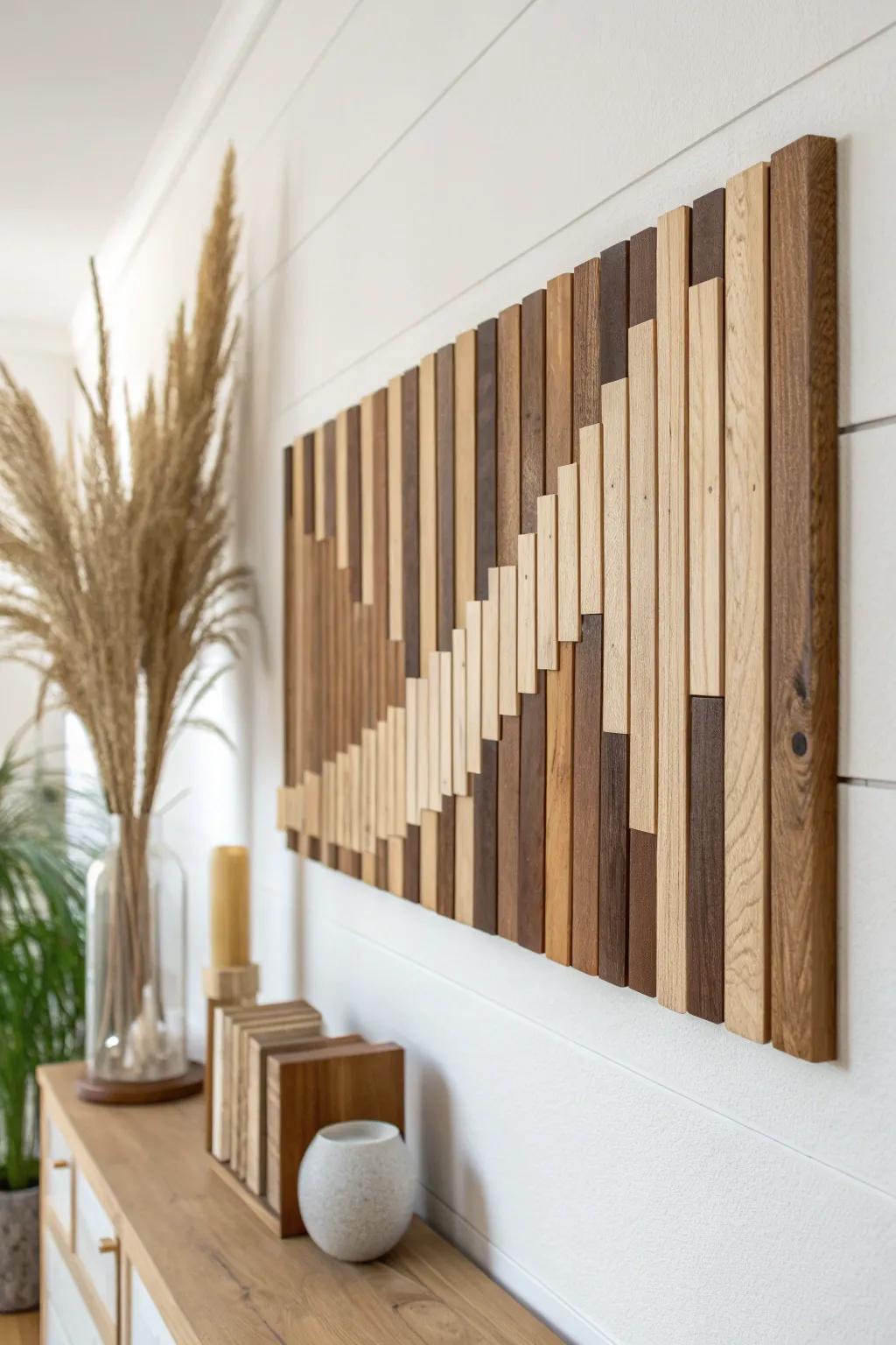 DIY sound wave slat art: turn scrap wood into modern, graphic wall decor for small spaces.