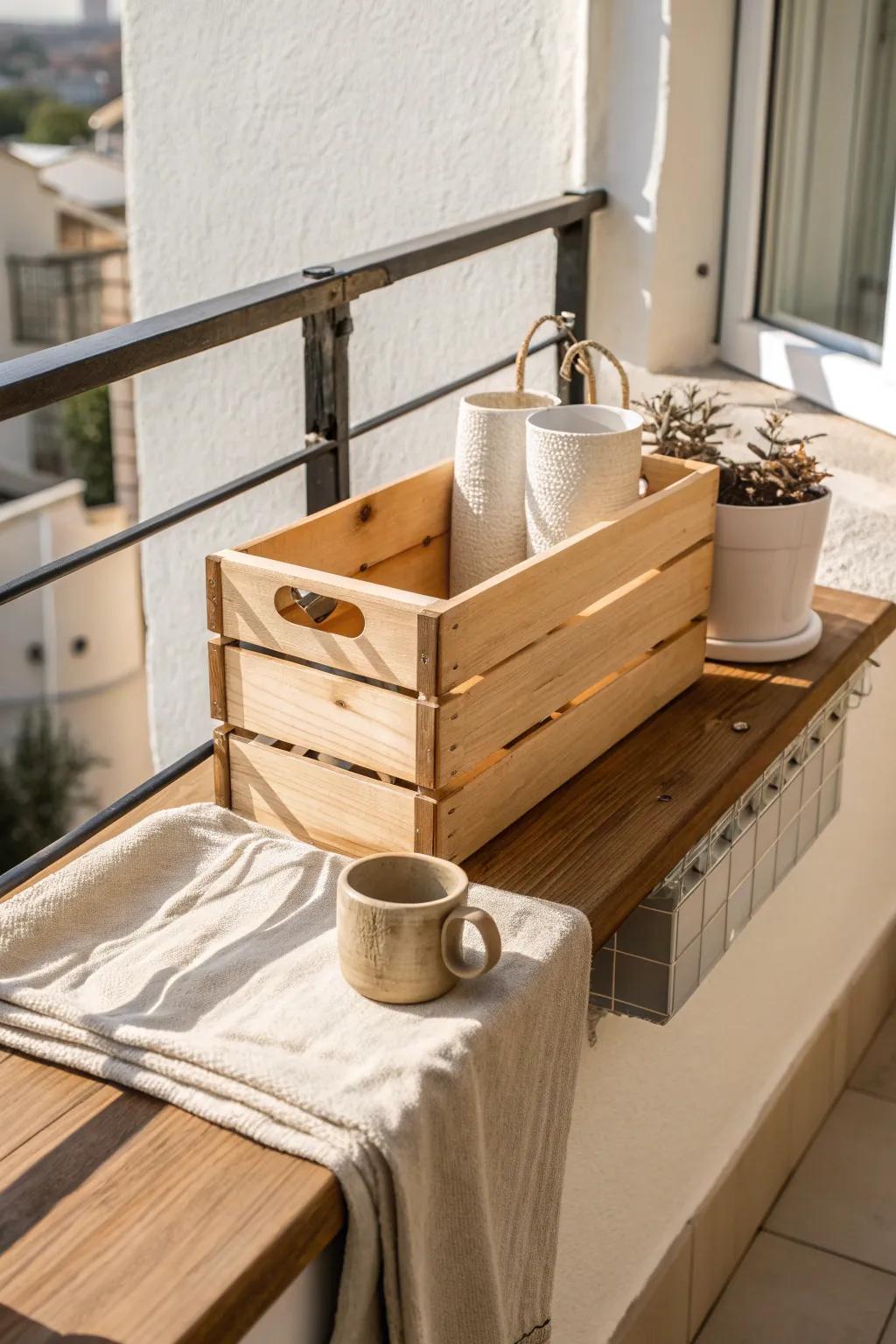 Flip a wooden crate into a chic balcony bar ledge—budget-friendly and beautifully minimal.