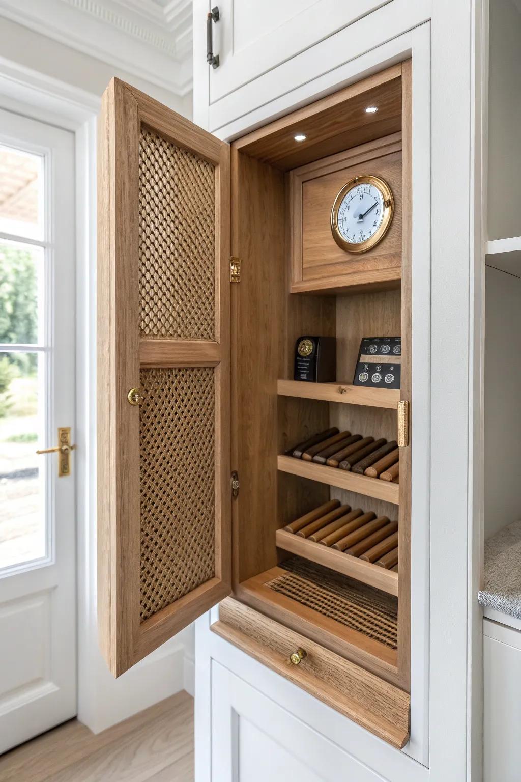Closet-to-cigar room glow-up: a slim cedar humidor and quiet venting for luxe privacy.