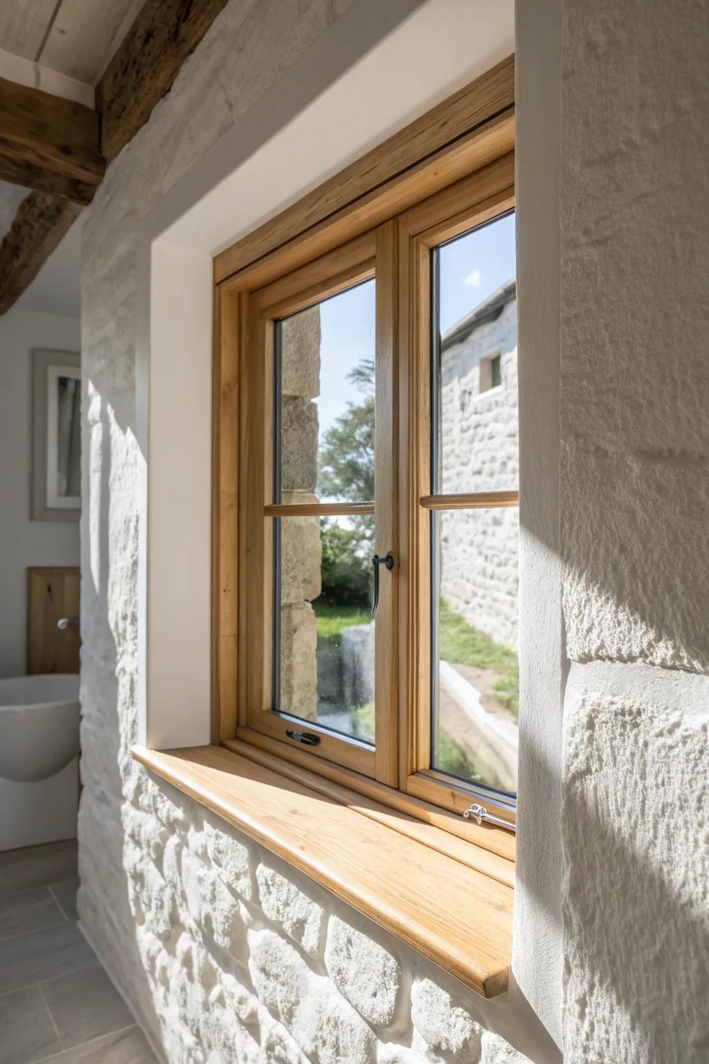 A frosted transom window borrows bedroom daylight—brightening a tiny en suite with privacy.