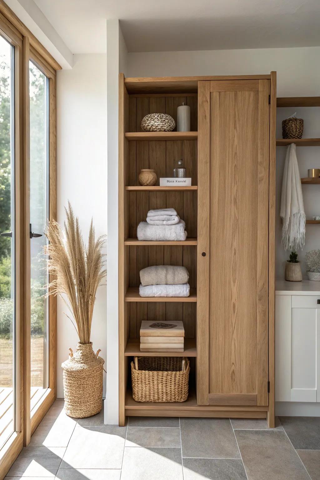 A secret ensuite door hidden in built-in shelving—sleek storage with a wow-factor entry.