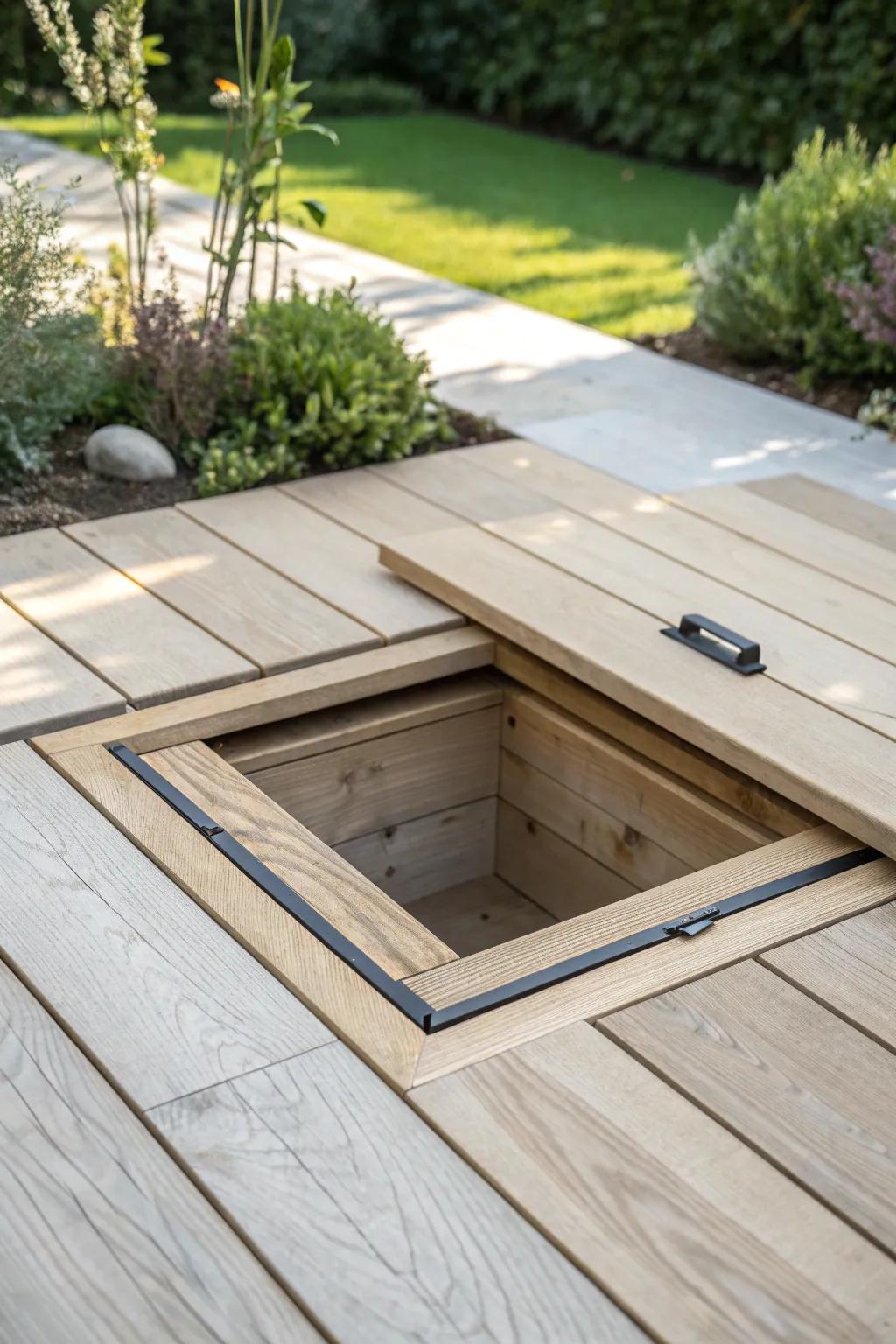 A flush, hidden deck hatch keeps tools out of sight—clean lines, calm styling, more space.