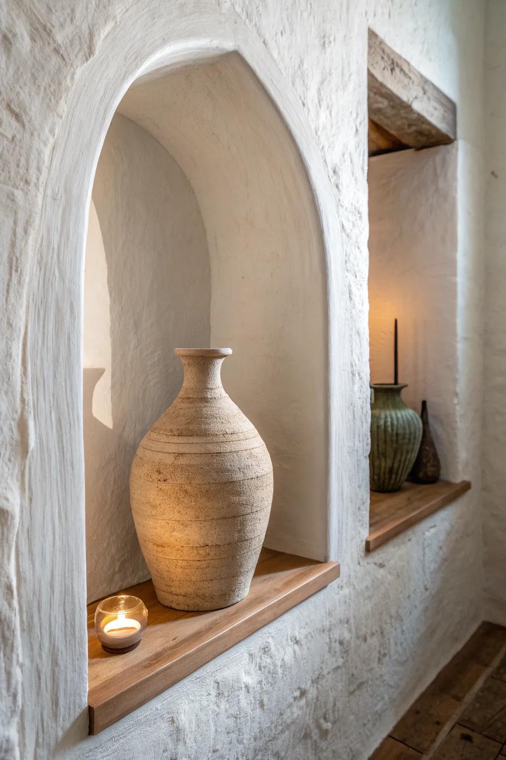 Turn that awkward nook into a mini showpiece with one sculptural, handmade accent.