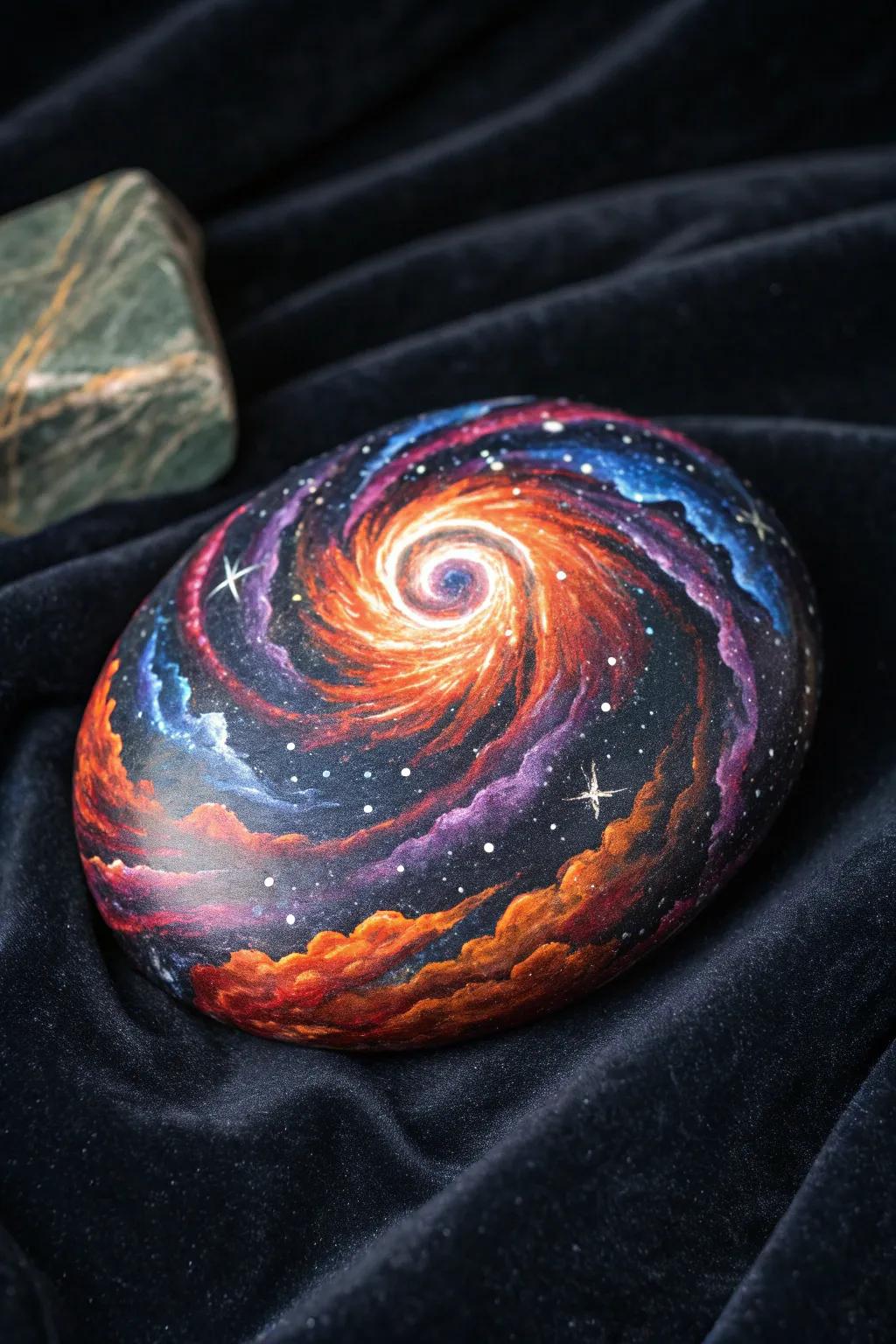 Dive into the cosmic swirl of time with this mesmerizing vortex rock art.