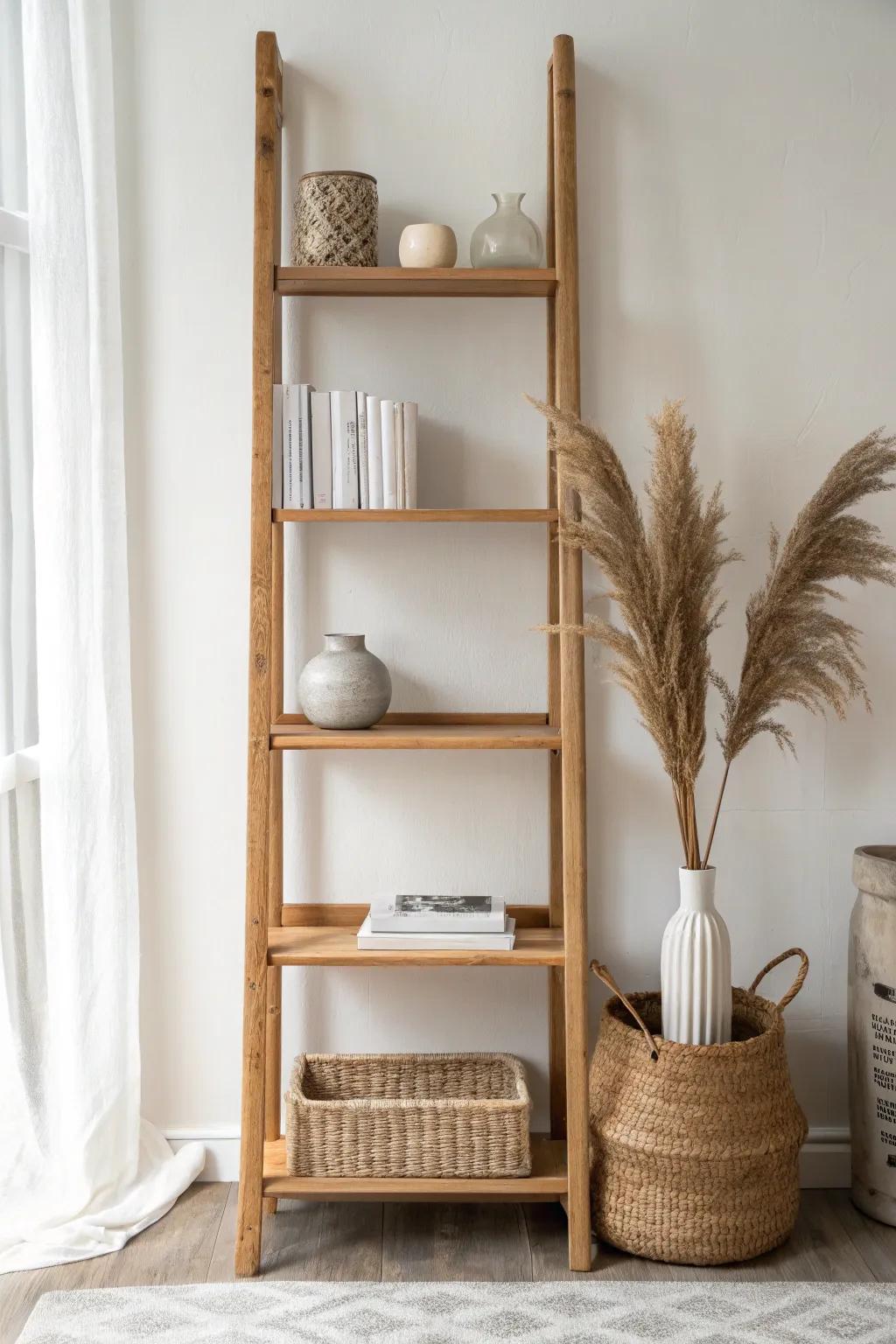 A tall library wall turns a square living room into a cozy, intentional book-and-display zone.