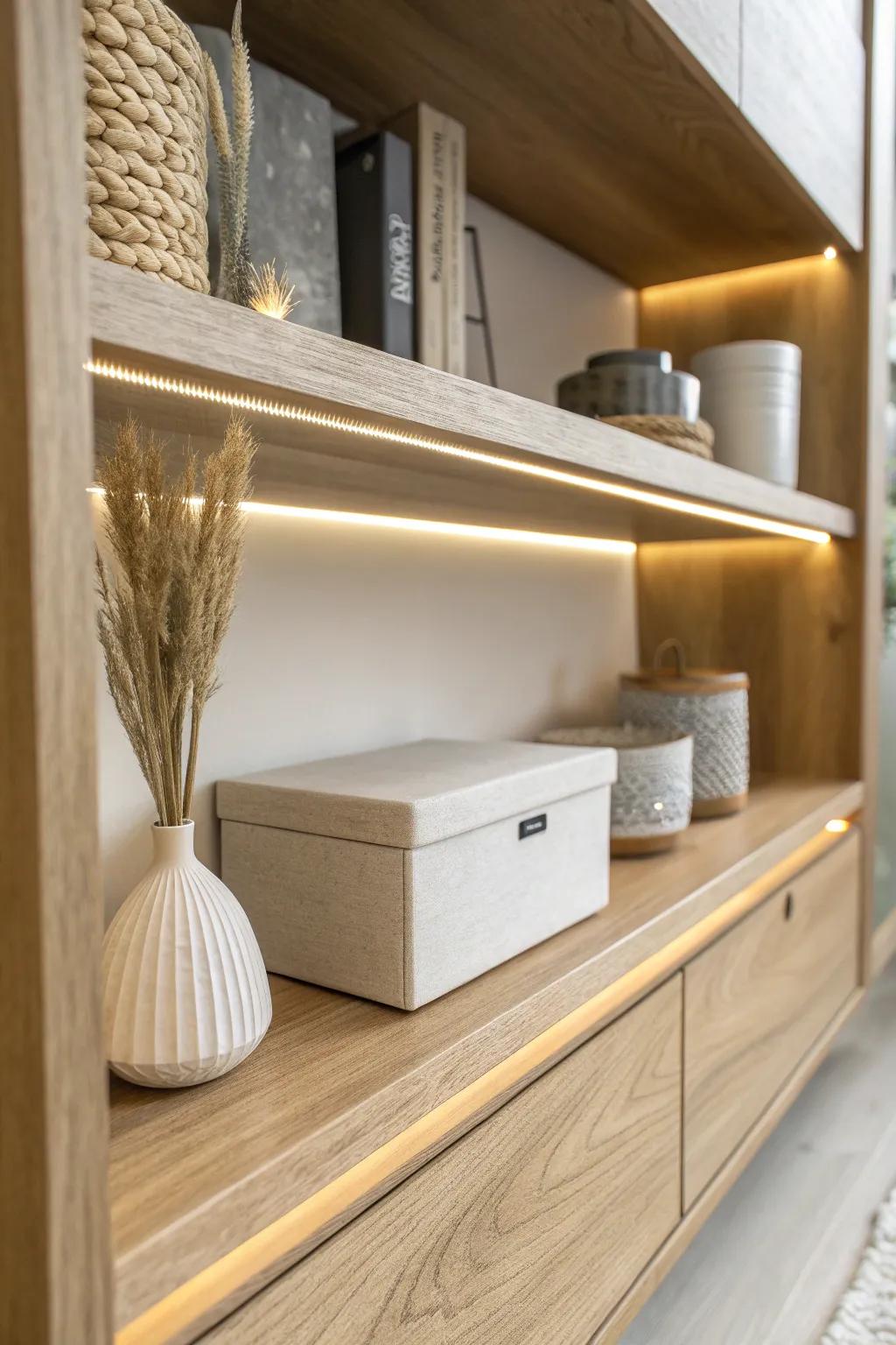 Add warm under-shelf lighting to make every bin visible—and stop buying duplicates.