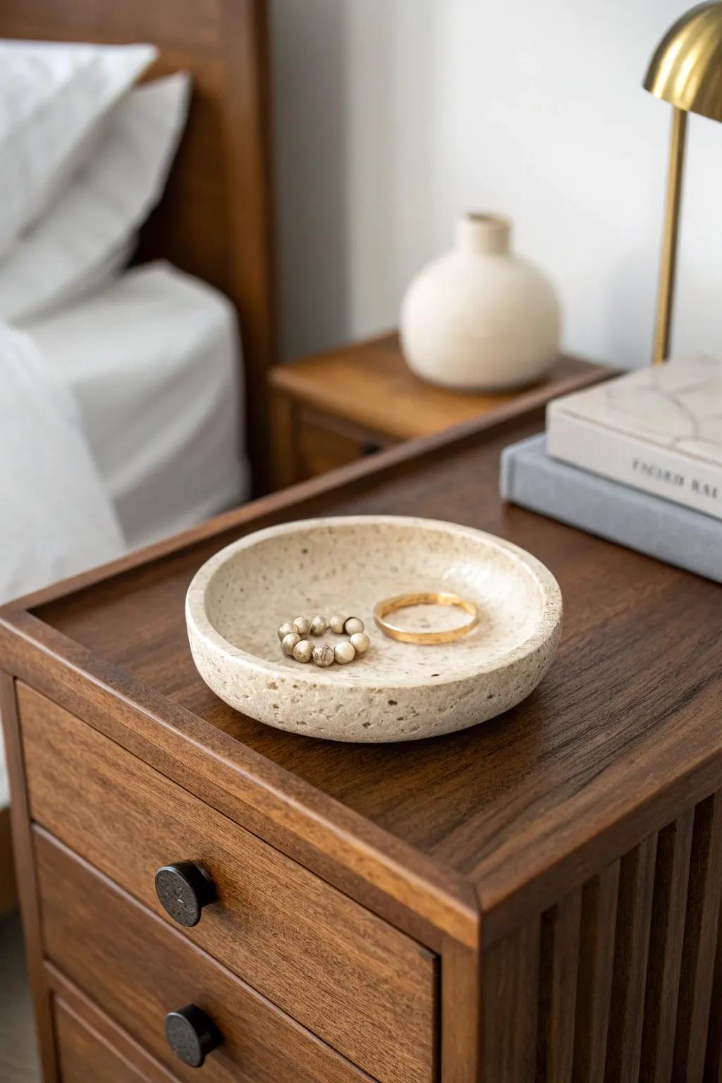 A tiny tray + one beautiful detail turns your nightstand into a boutique-hotel corner.