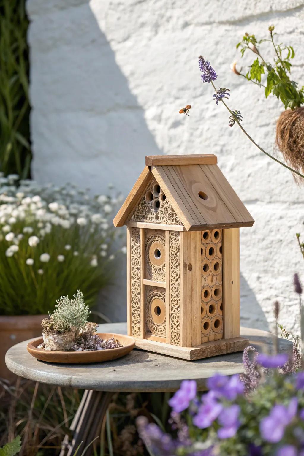 A tiny terrace pollinator lounge: one handcrafted insect hotel that brings butterflies and calm.