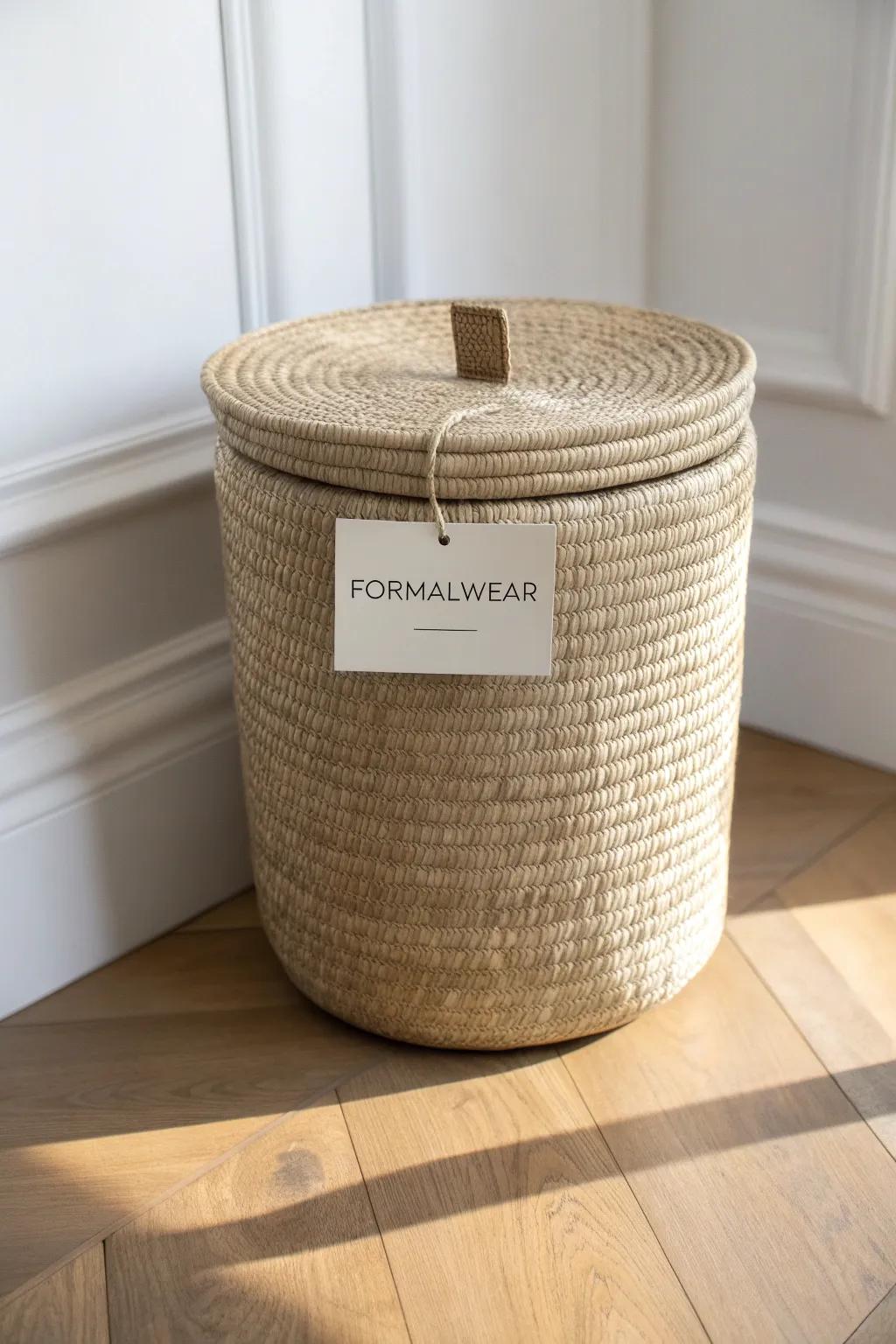 Satellite wardrobe bin: stash formalwear in a pretty lidded basket and let your closet breathe.