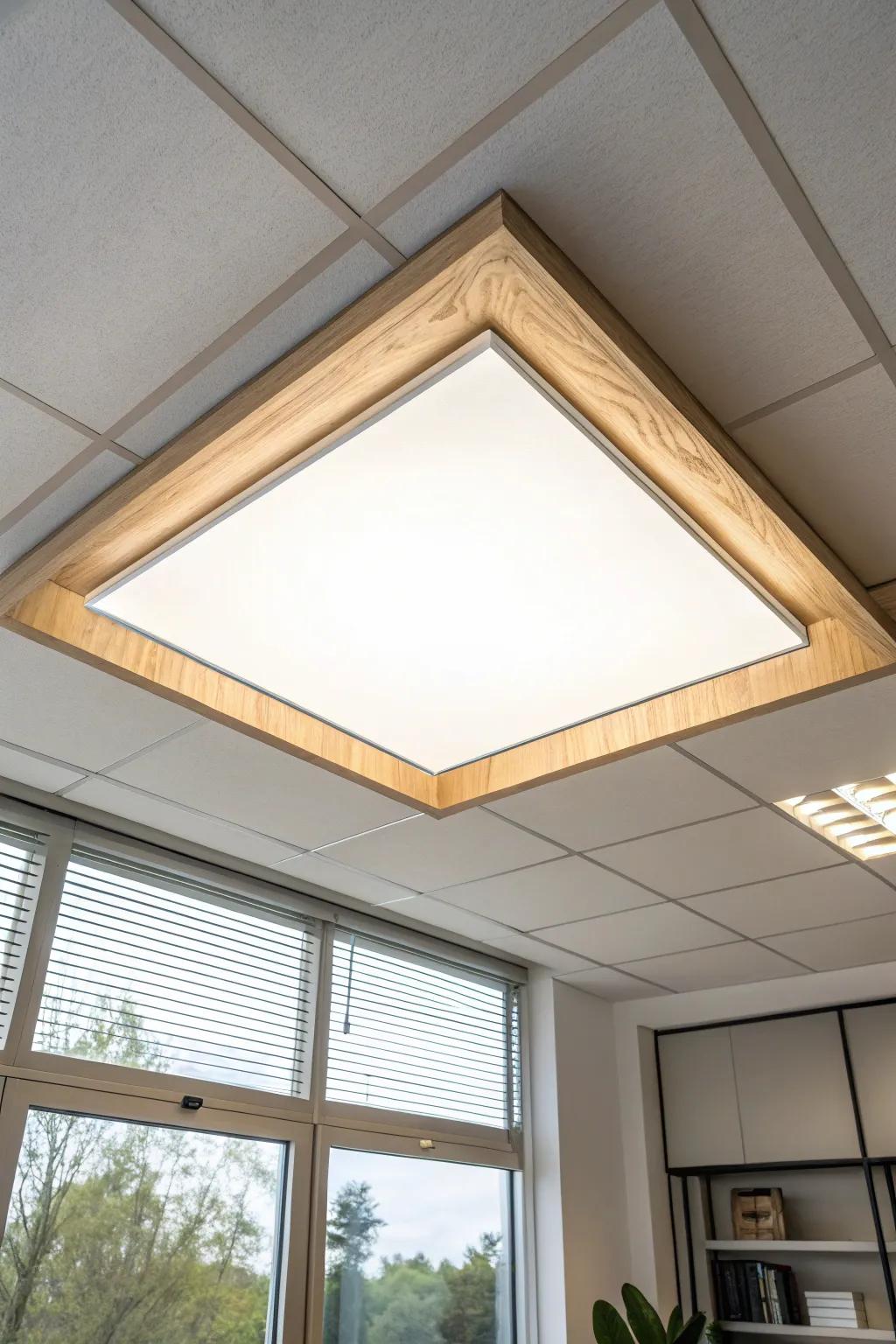 Fake skylight ceiling panel: soft daylight glow that makes a windowless office feel taller.