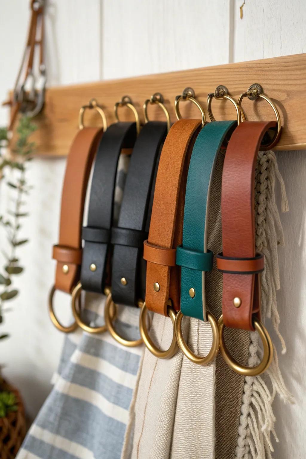 Travel-ready belt storage: stylish binder rings keep your everyday belts tidy and grab-and-go.