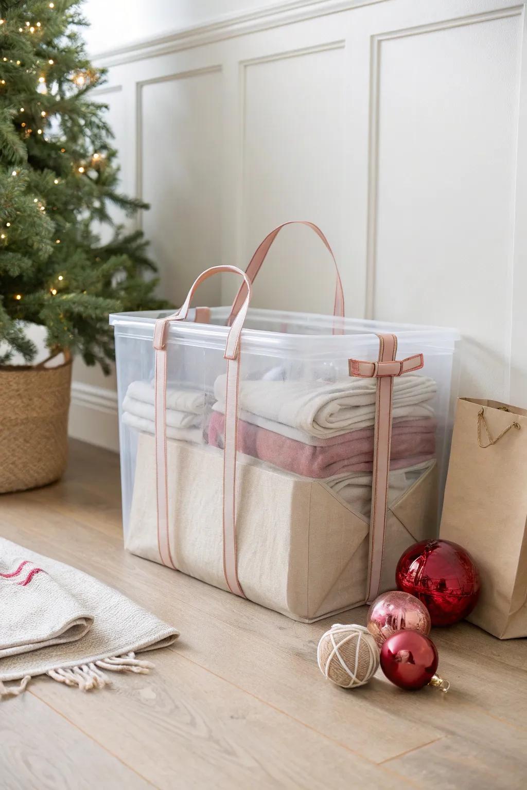 One-tote Christmas: keep your favorites, donate the rest, and pack up in one easy trip.